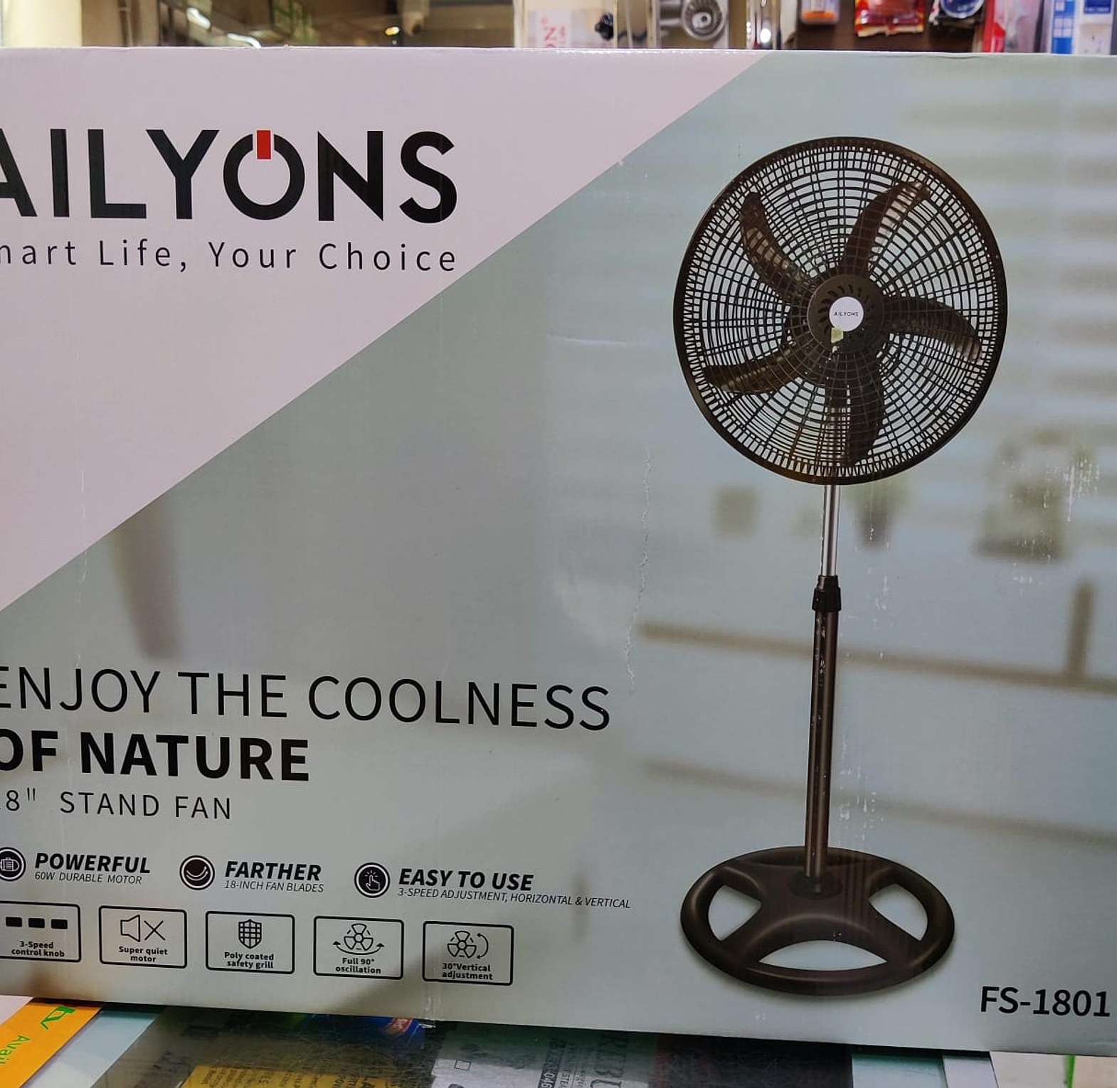 AILYONS 18'' Inch Stand Fans, 3 Speed - Black image