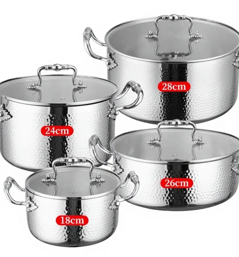 SUS 304 Tri-Ply Stainless Steel Cookware Set – 8PCS Premium Hammered Design image