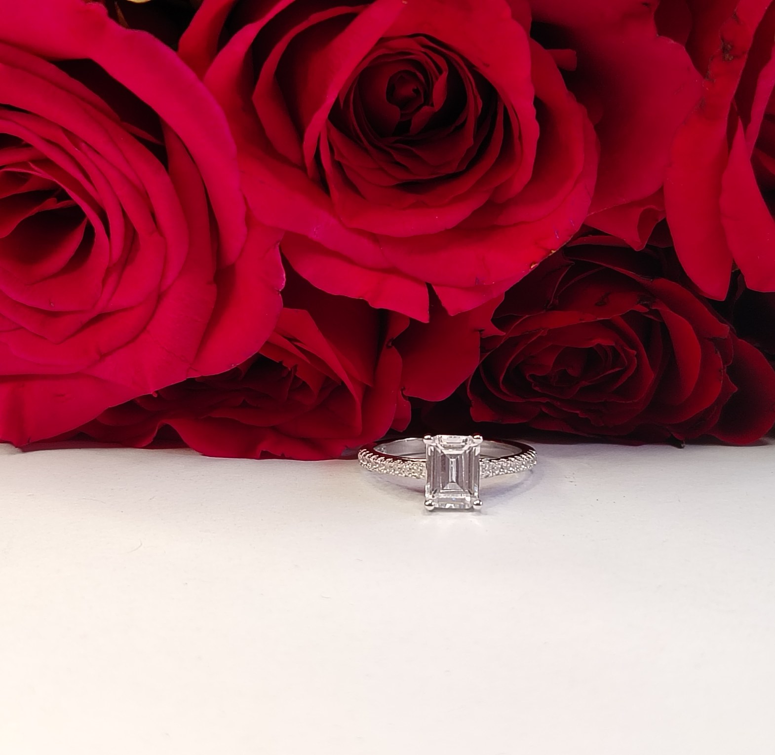 Emerald Cut Sterling Silver Cubic Zirconia Engagement Proposal Promise Ring  image
