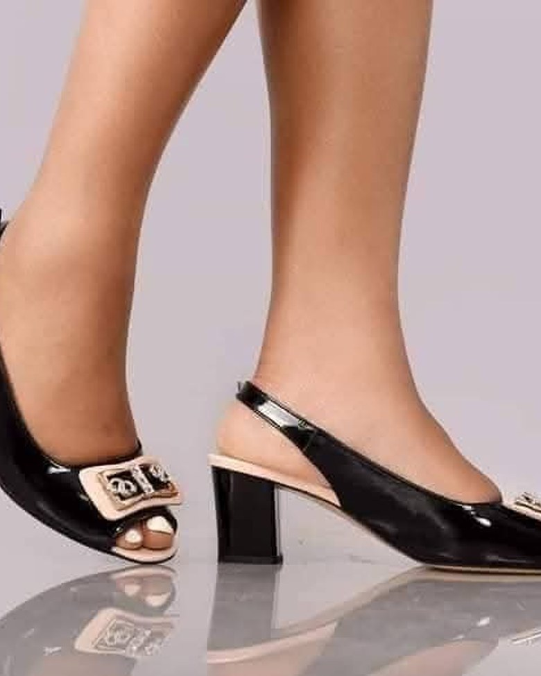 Turkish Pure Leather Black & Peach Contrast Shoes image
