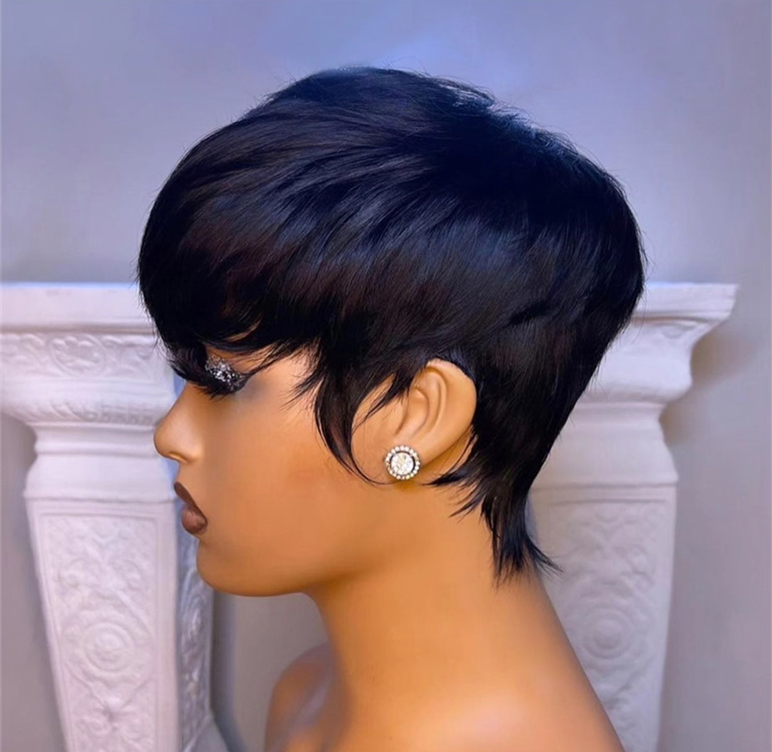 Human Hair Short Pixie wig with bang image