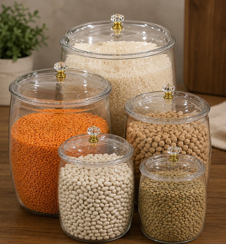 5pc Acrylic Storage Canister Set with Crystal Knobs image