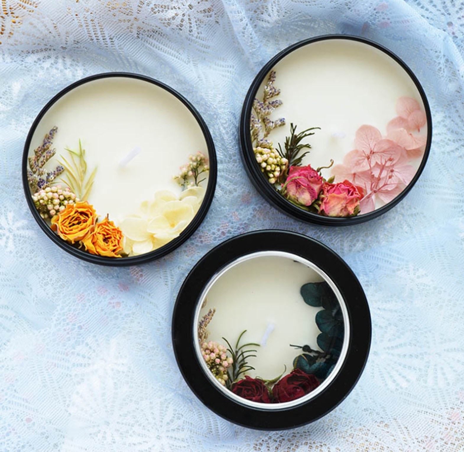Black Tin Dried Fruit Flower Soy Wax Botanic Floral Scented Candles image