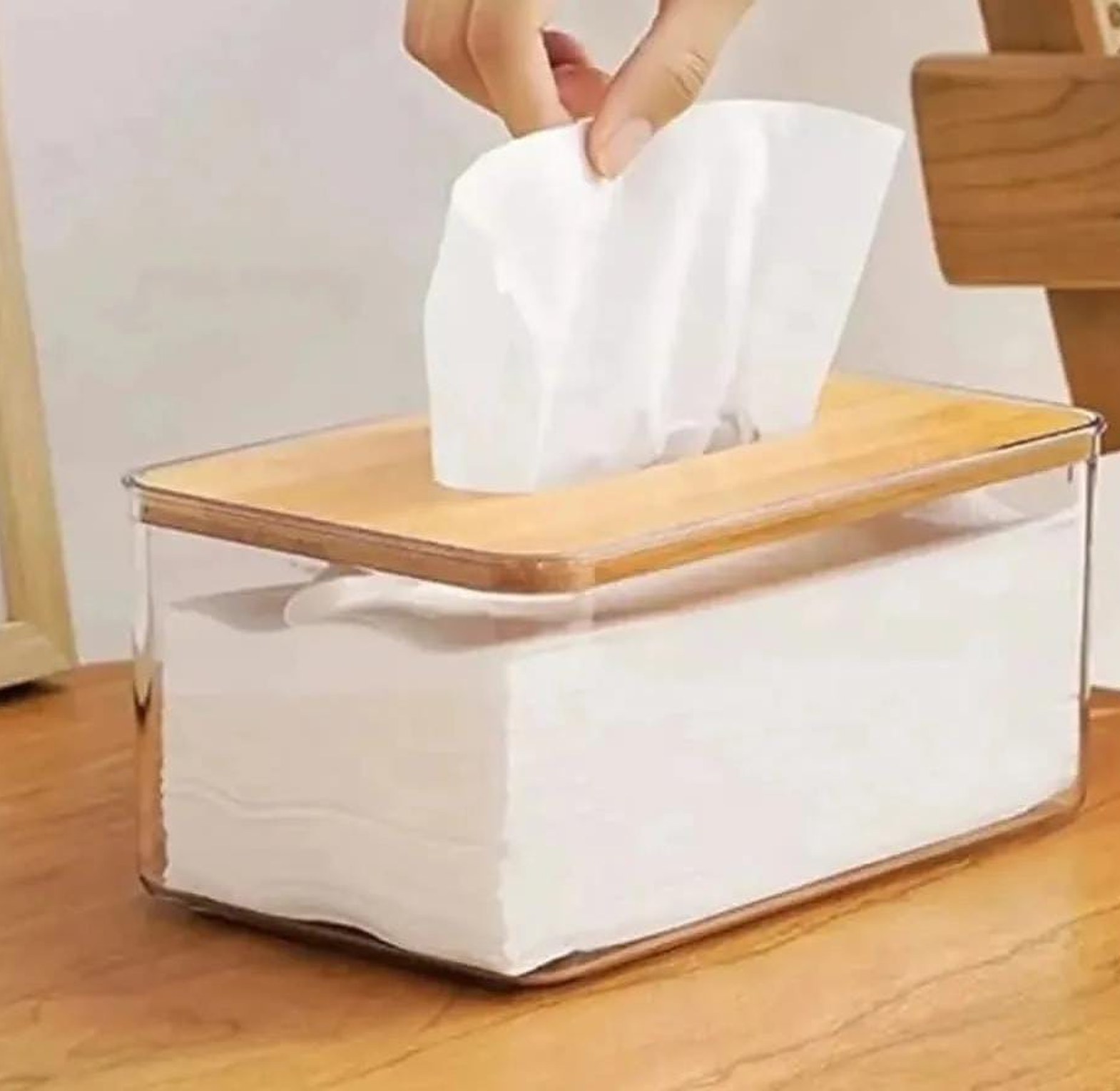 Nordic minimalist tissue box /Serviette holder with bamboo lid image