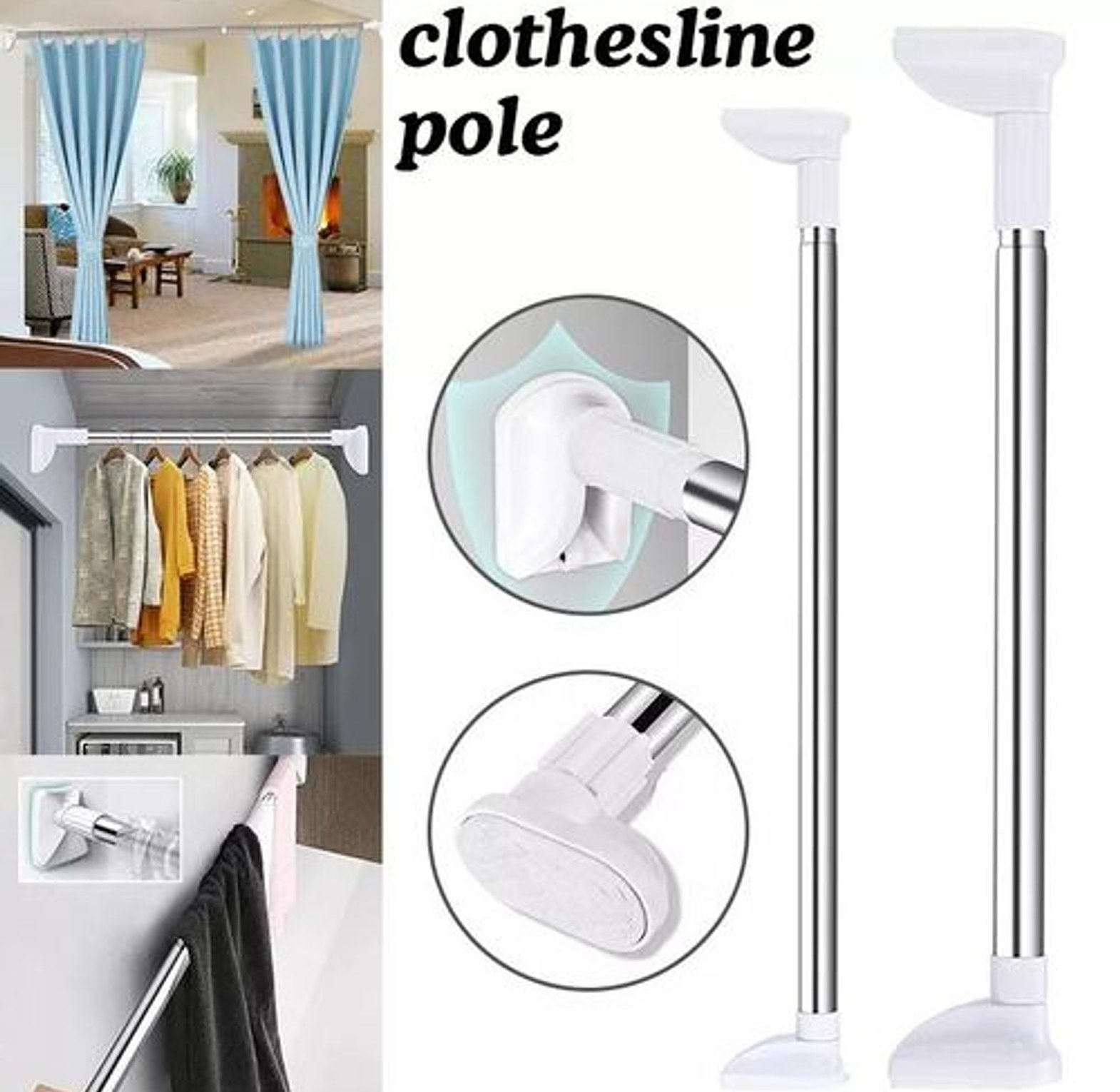 Multipurpose extendable telescopic rod . Can be used:- shower curtain rod, clothing rod/hanger,diy wardobe/hanger image