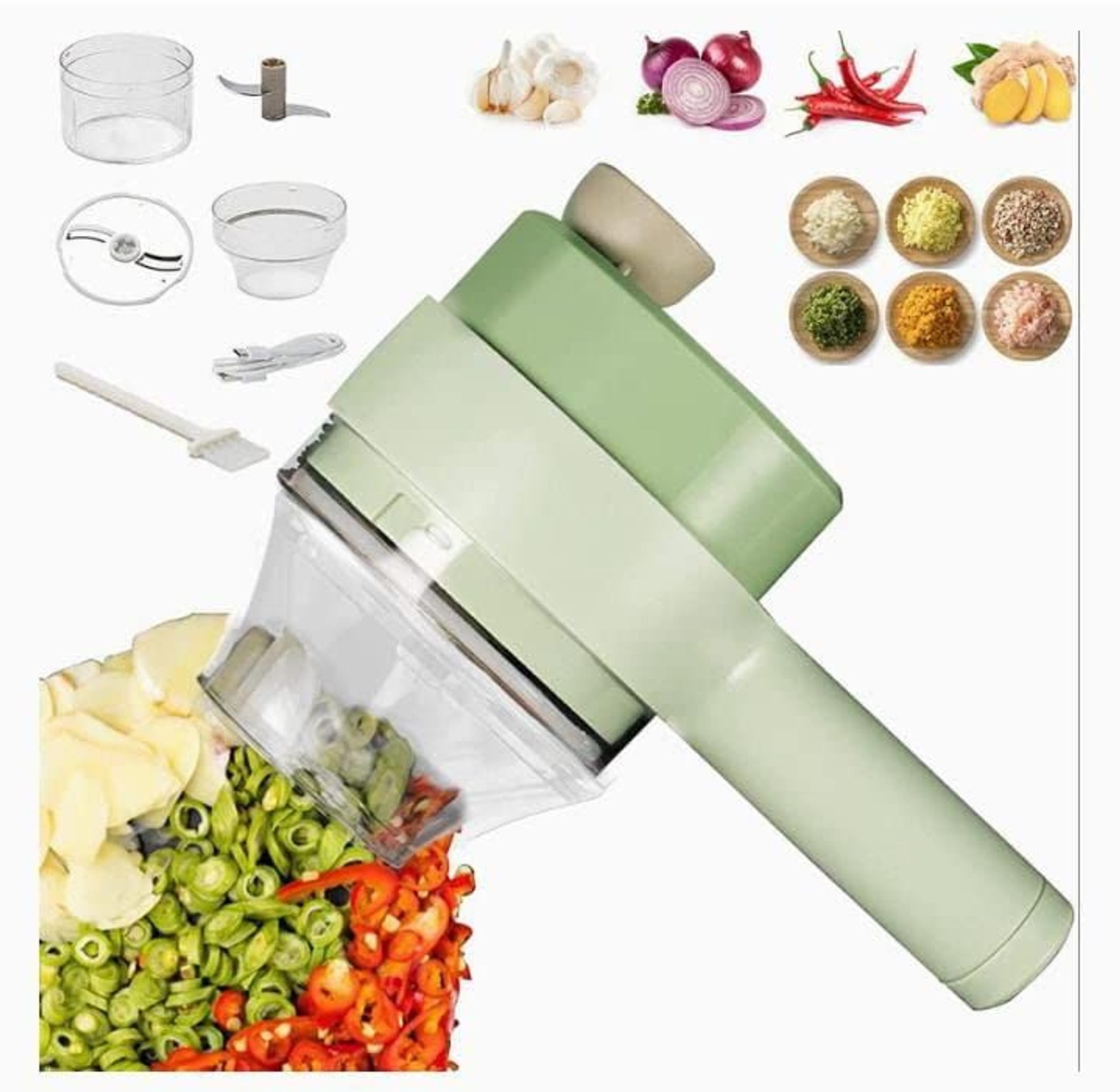 4-in-1 Portable Electric Vegetable Chopper & Slicer – USB Rechargeable Kitchen Tool image