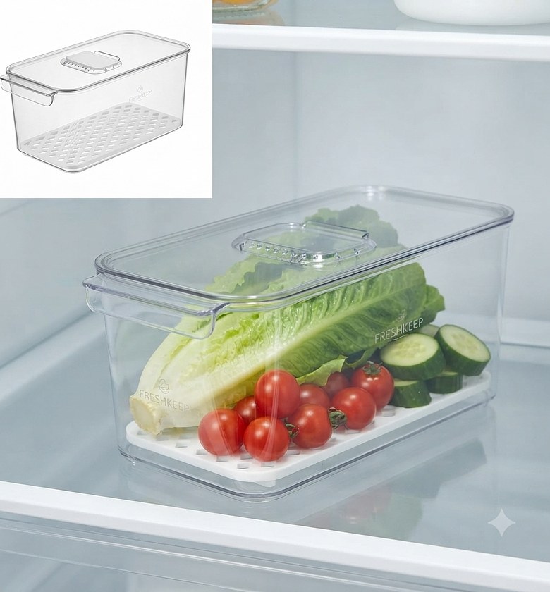 4L Premium Clear Fridge Organizer Box with Drain Tray image