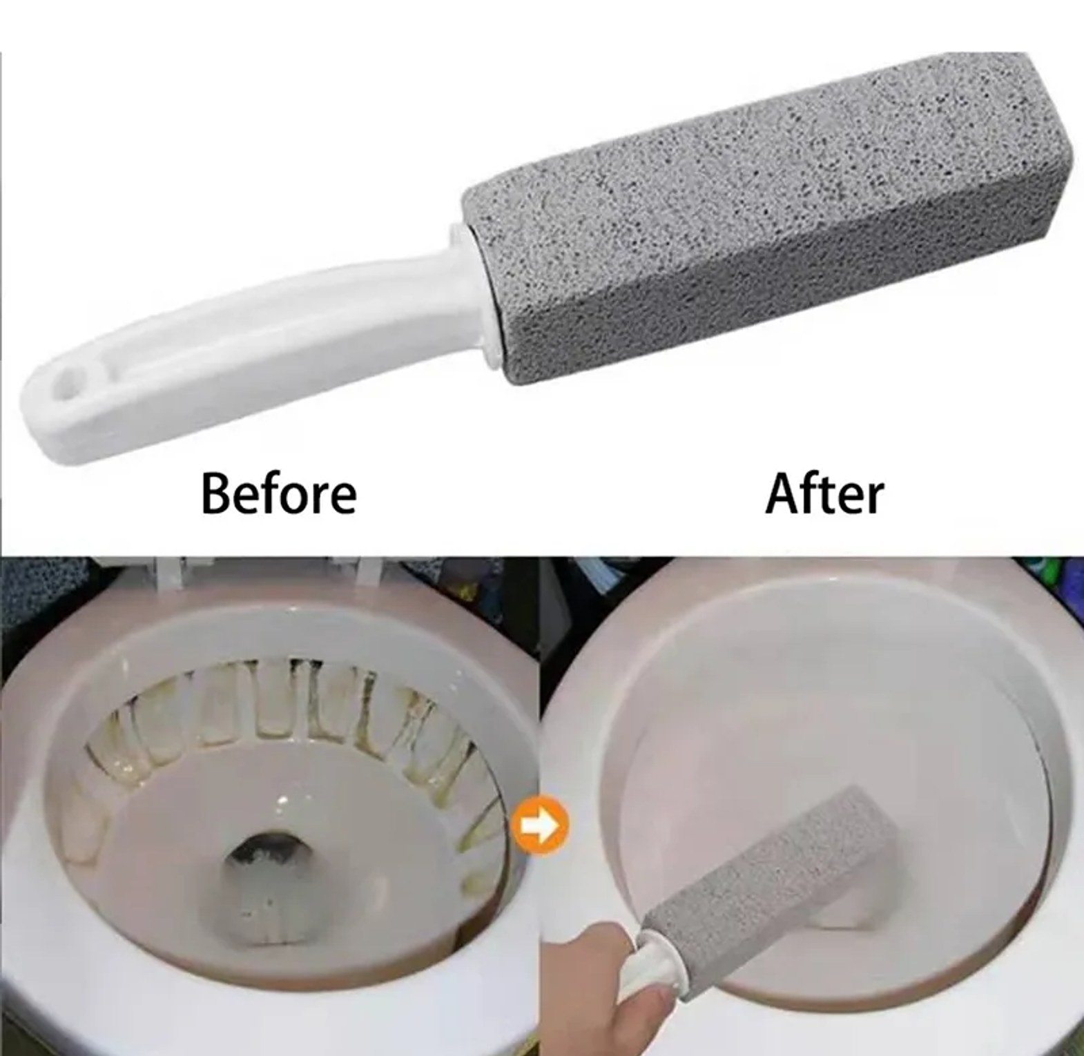 Heavy Duty Toilet Pumice Stone Cleaner Brush with Handle for Hard Water Stain, Limescale and Rust Removal from Ceramic Bowls image