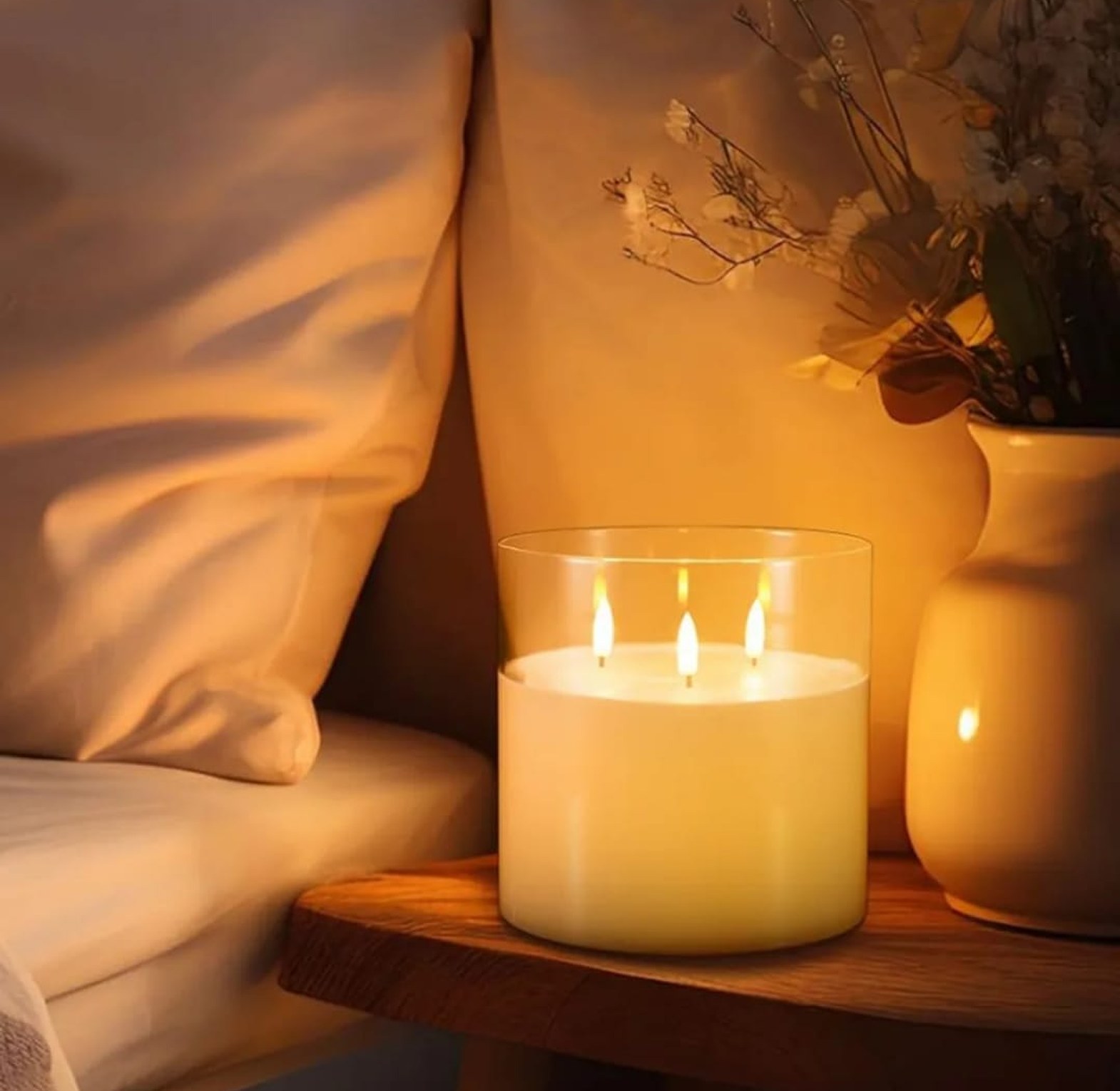 Extra Large 3-Wick Flameless Glass Candle image