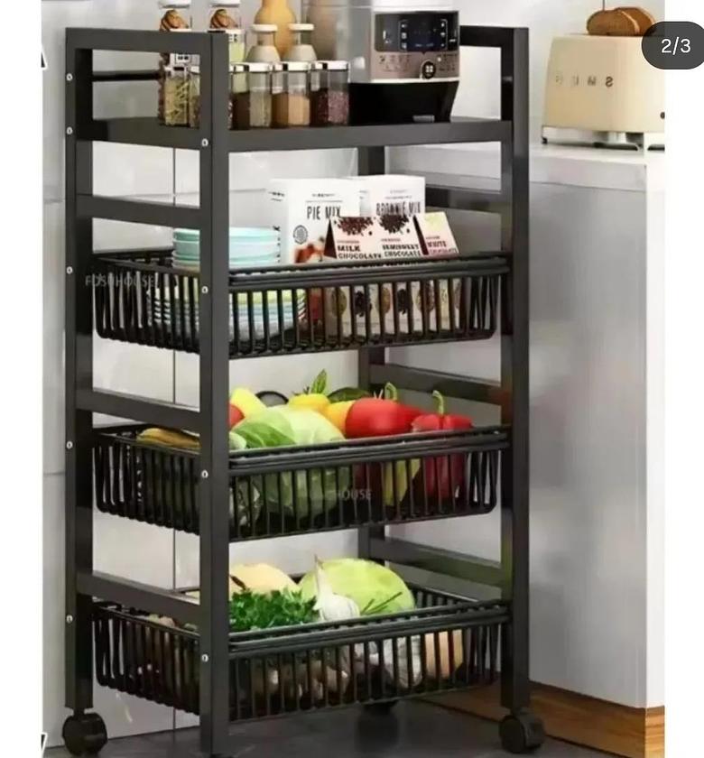 4 layer Metallic vegetable rack with movable wheels image