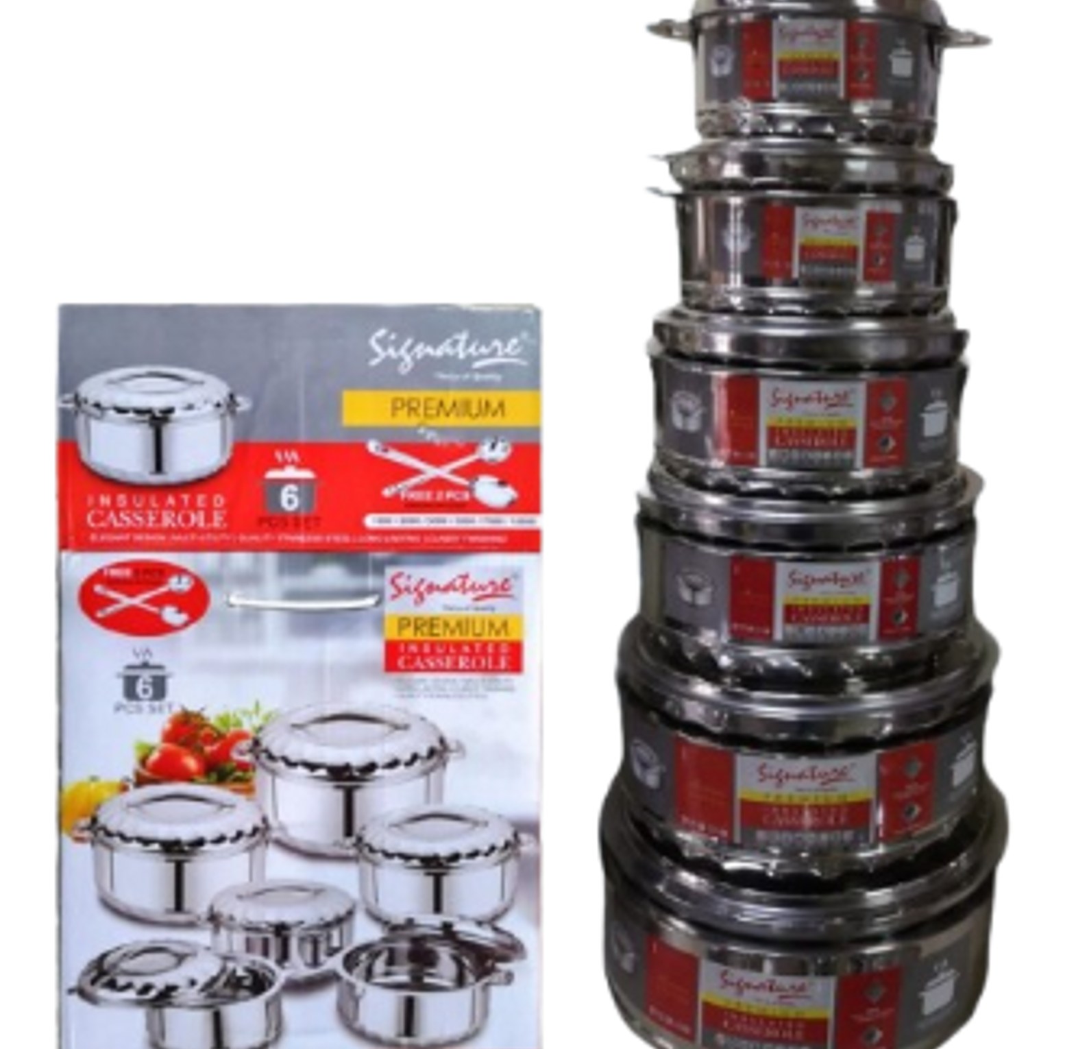 Signature 6 pcs Tall Boy Premium Stainless Steel Hotpots Insulated Casserole Serving Dish Hot Pot Serveware Set Casserole image