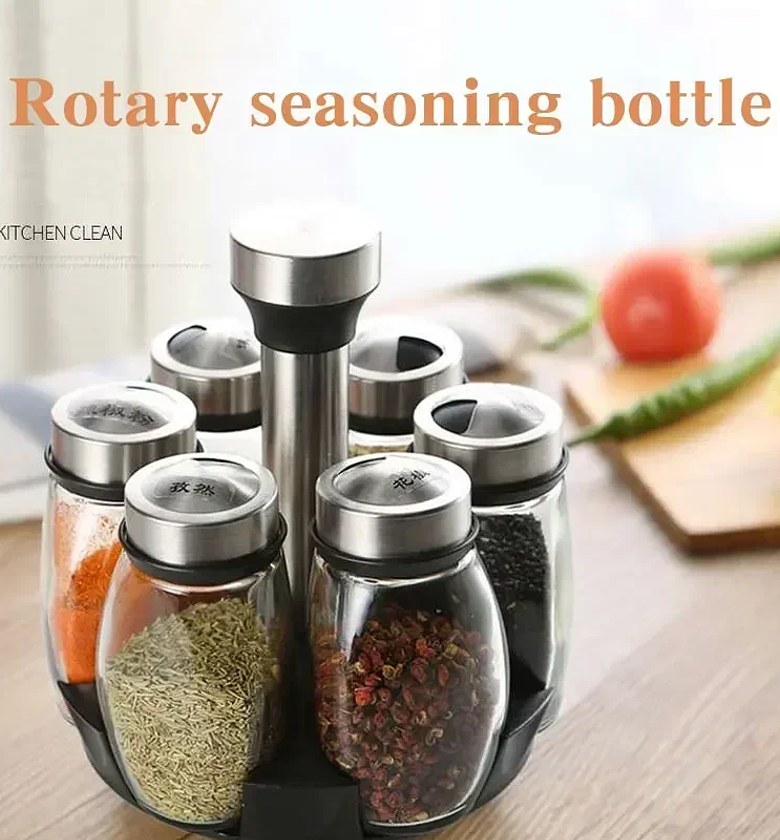 Rotating Spice Rack Set with 6 Glass Jars – Premium Kitchen Organizer & Storage Solution image