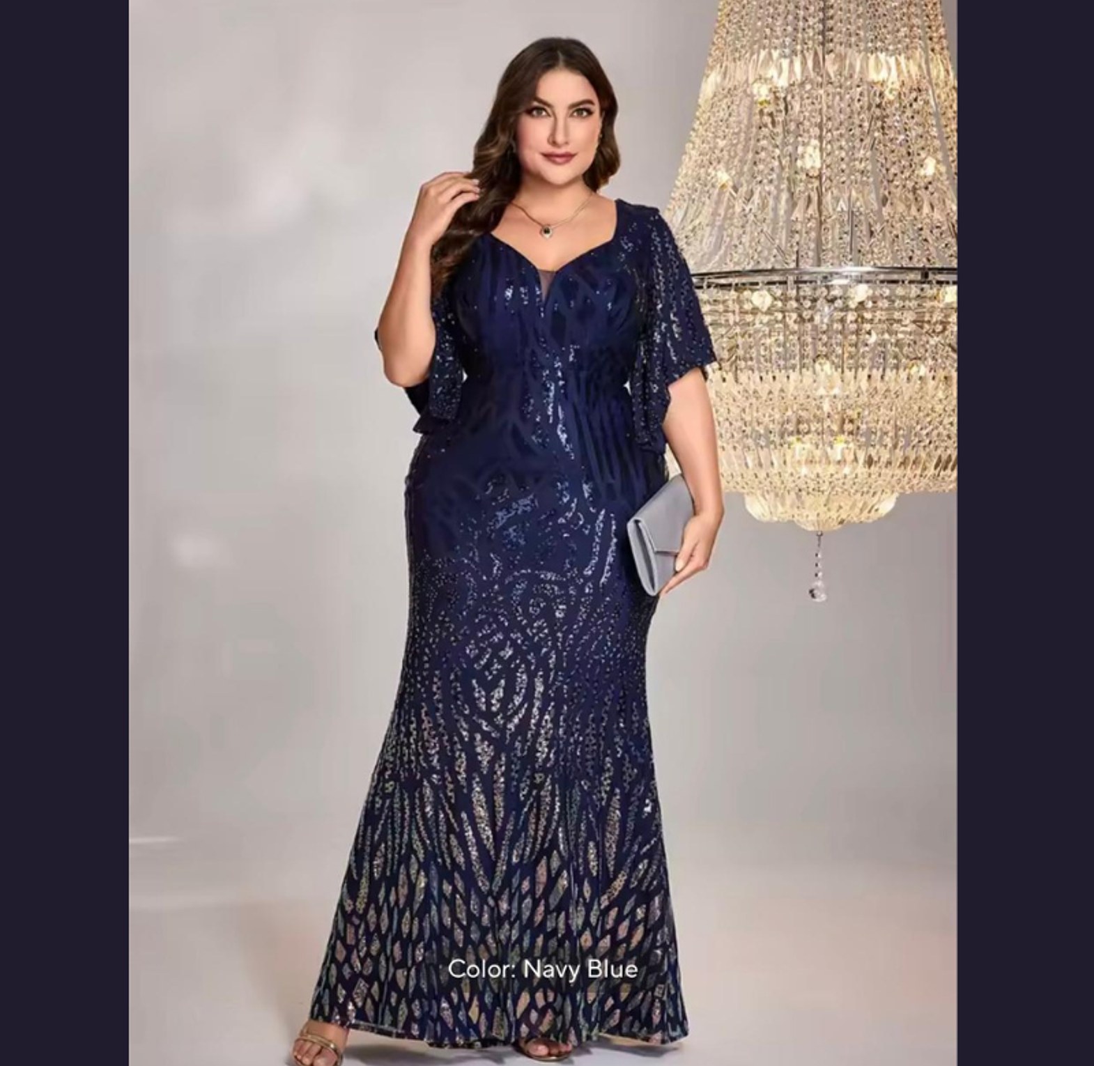 Aura Sequin Flutter Sleeve Mermaid Gown image