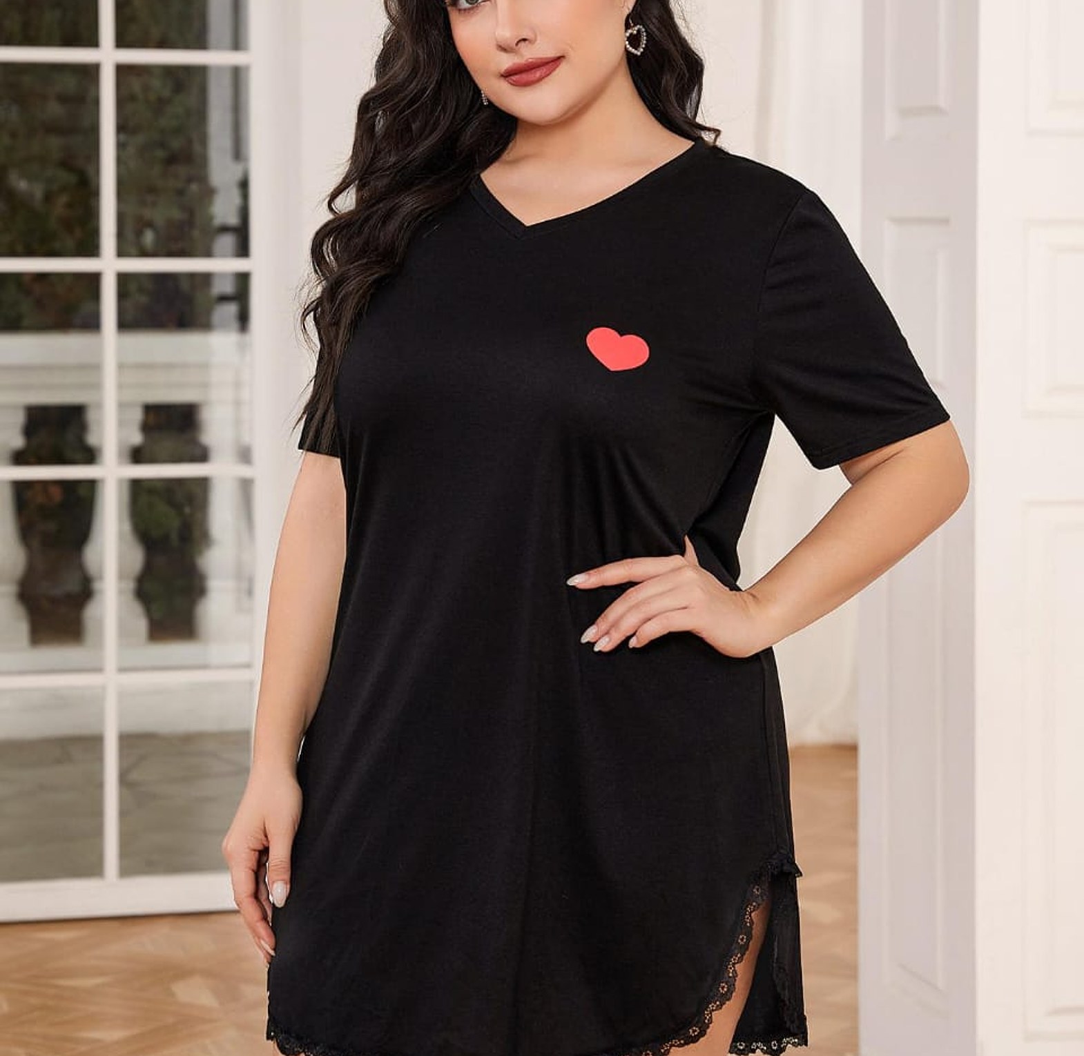 Plus Size Women's Nightgown Lace Hem Sleepwear  image