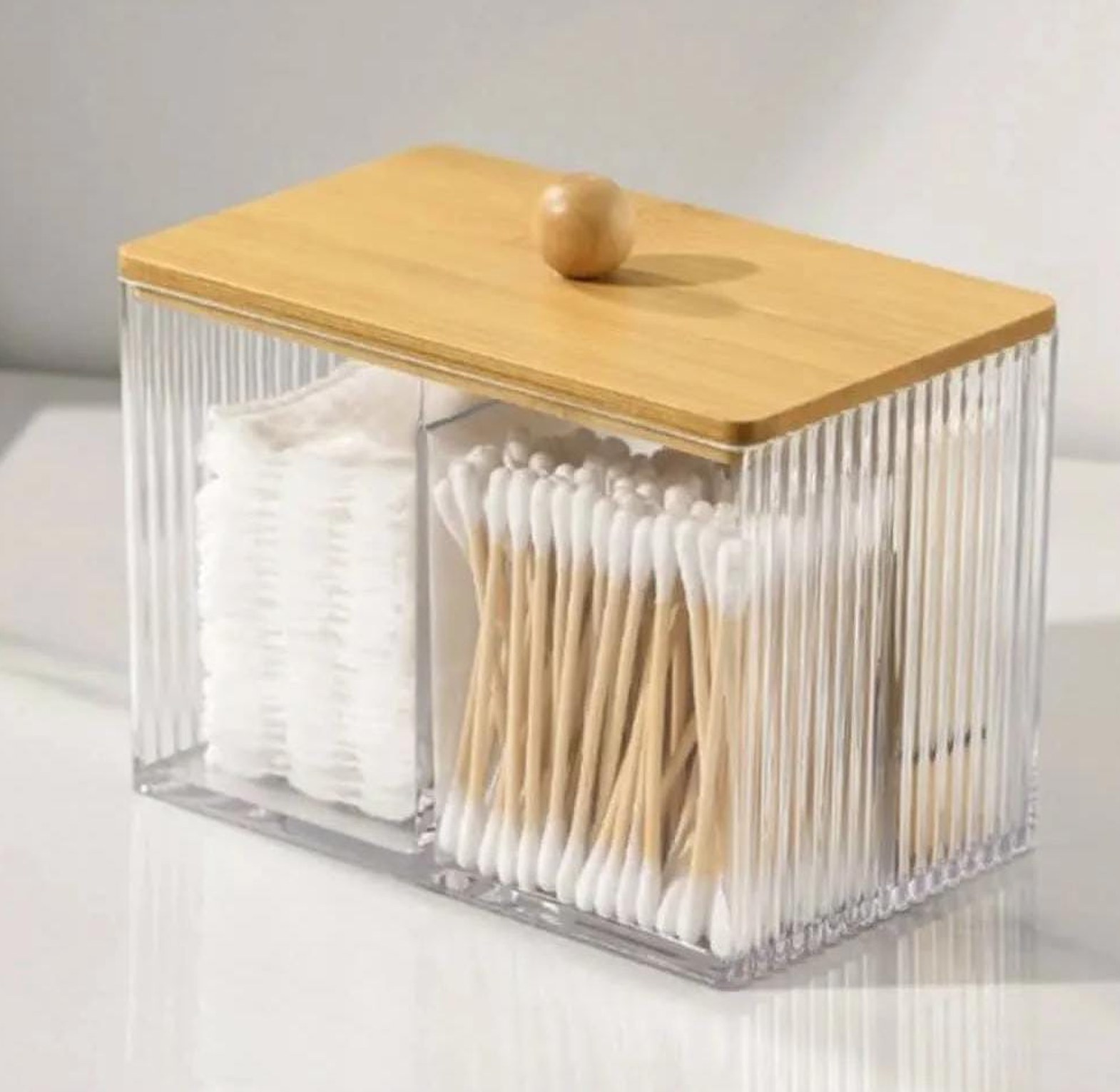 Partitioned Acrylic Earbuds Organizer with Bamboo Cover image
