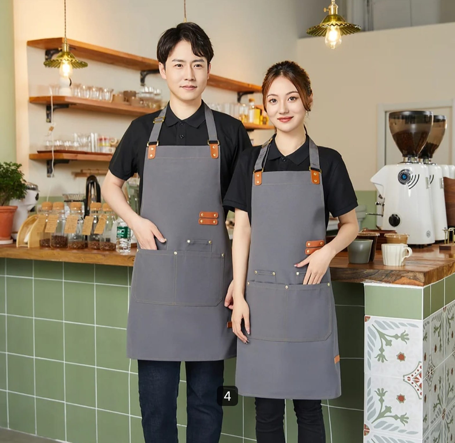 Premium Upscale Apron with Adjustable Leather Straps & Utility Pockets image