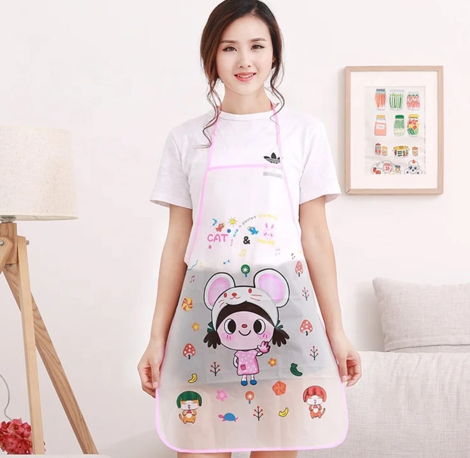Kids Waterproof PVC Art & Kitchen Apron - Oil-Proof School Painting Apron for Girls - Hello Kitty/Minnie Mouse image