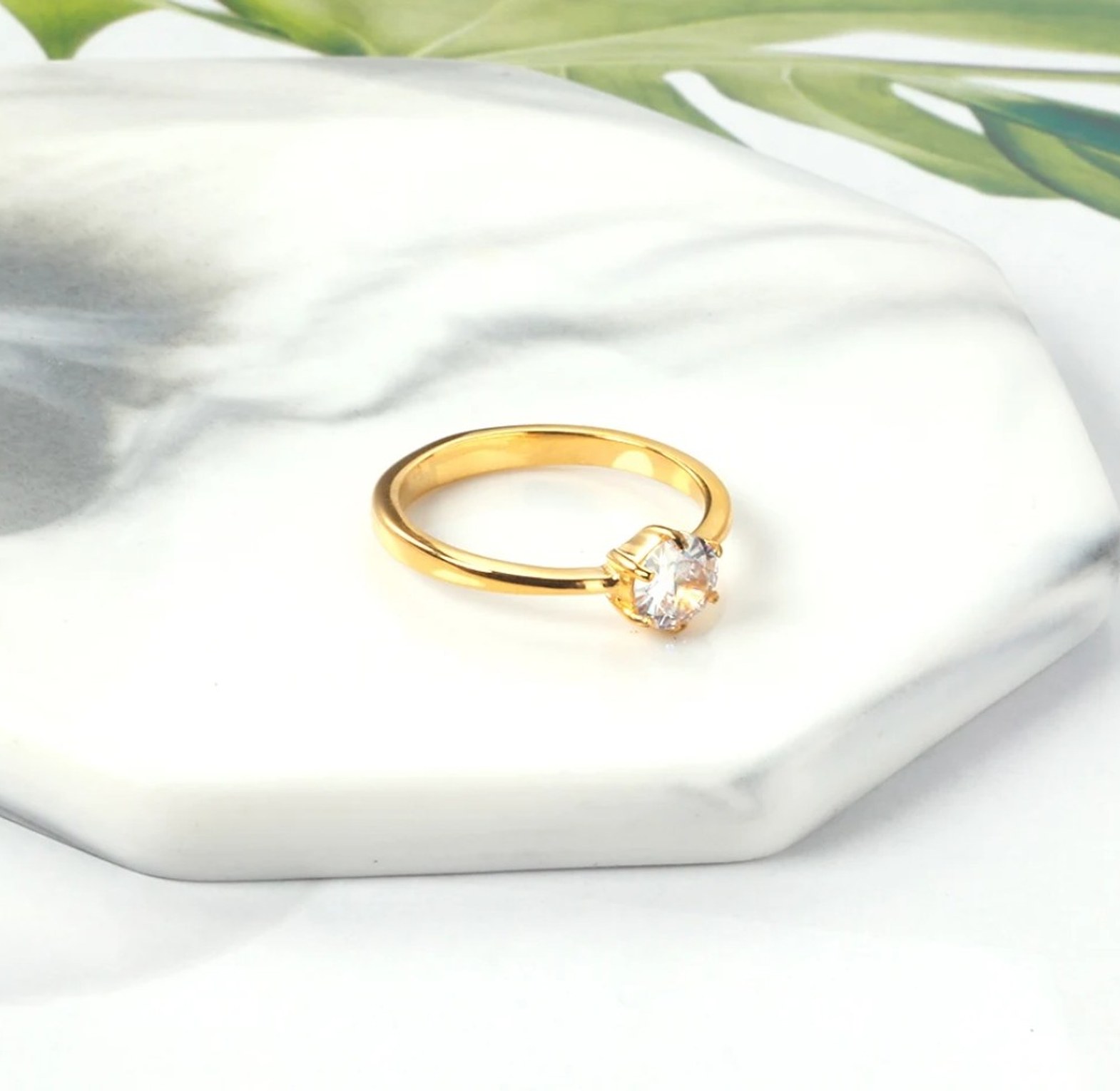 Stainless steel round zirconia stone engagement proposal promise ring  image