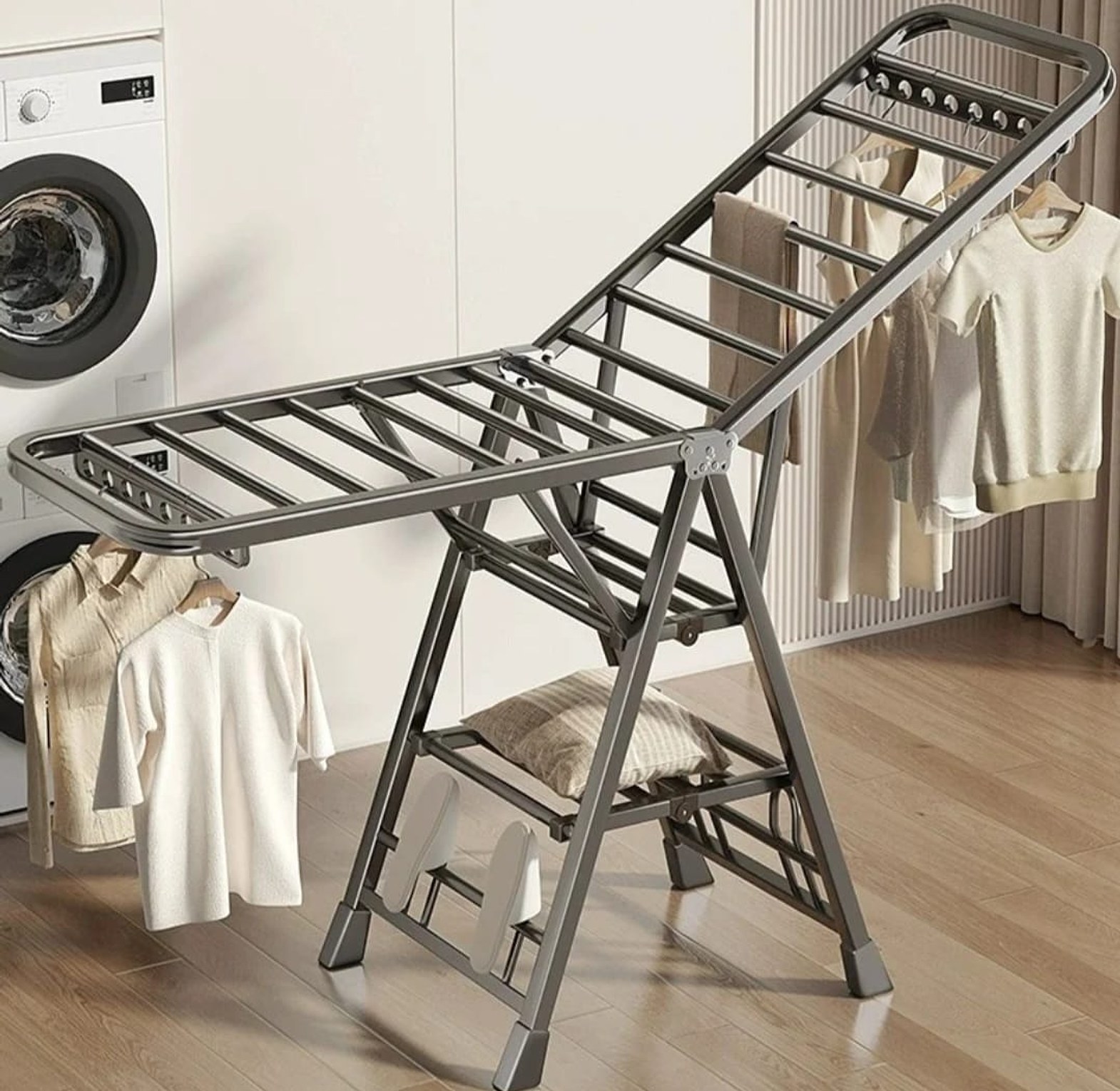 Foldable & Movable Clothes Drying Rack image
