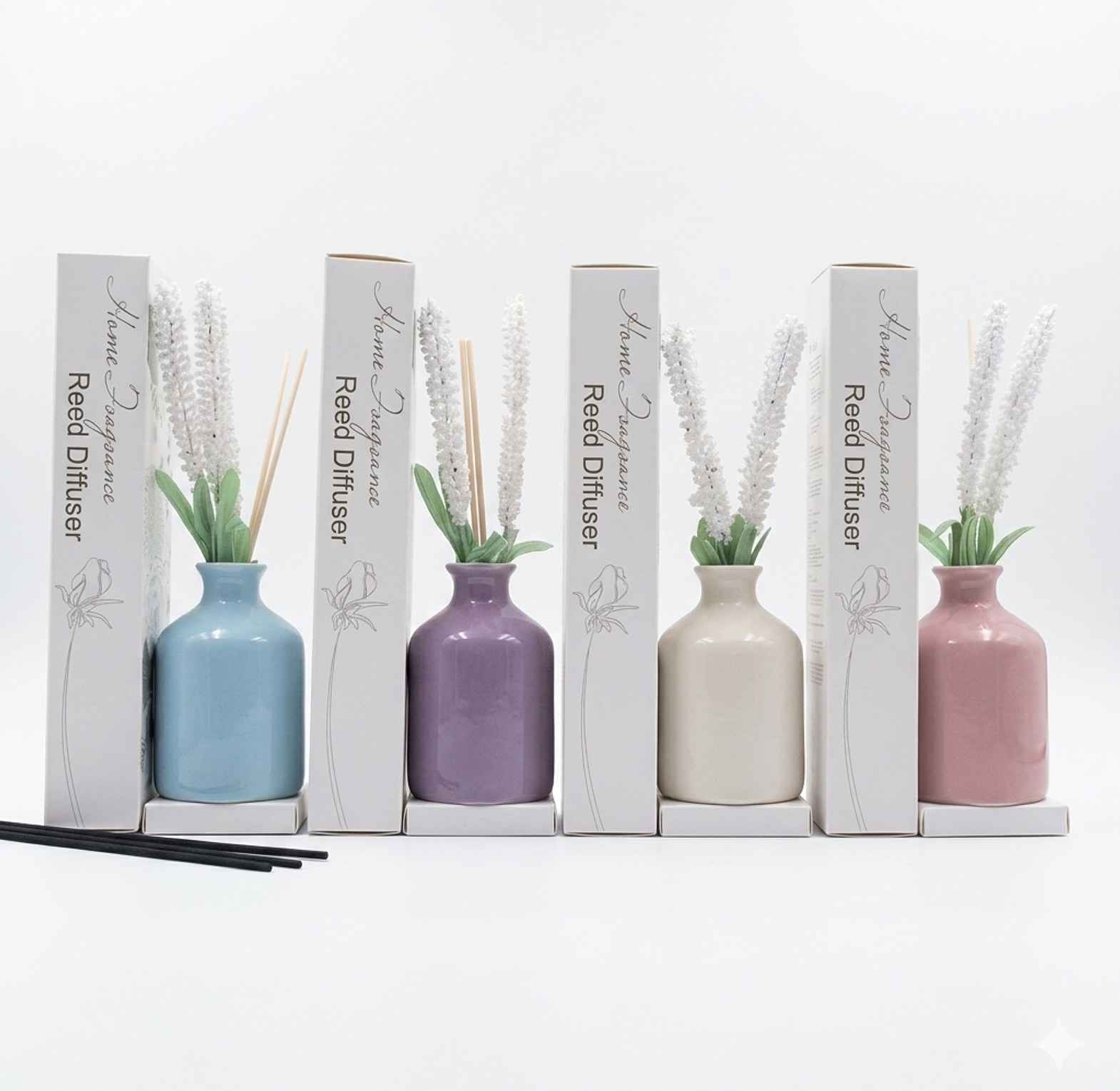 Home Fragrance Reed Diffuser Elegant Ceramic Flower Vase Air Freshener Set for Home, Office, and Gifting image