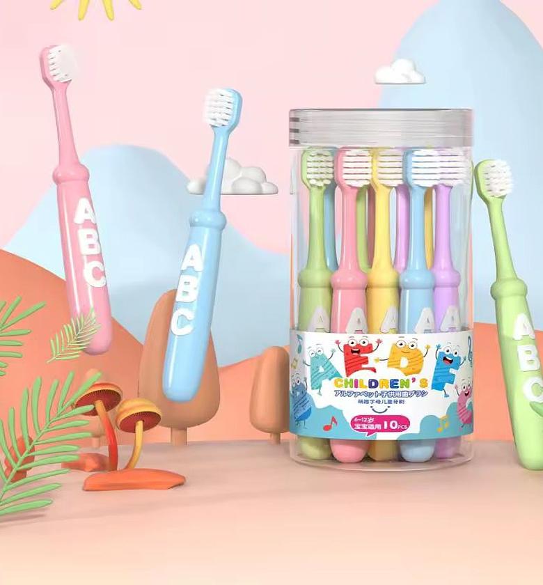 10Pcs Children’s ABC Soft Bristle Toothbrush Set with Storage Jar for Kids 6-12 Years - Multi-Color Value Pack Oral Care image
