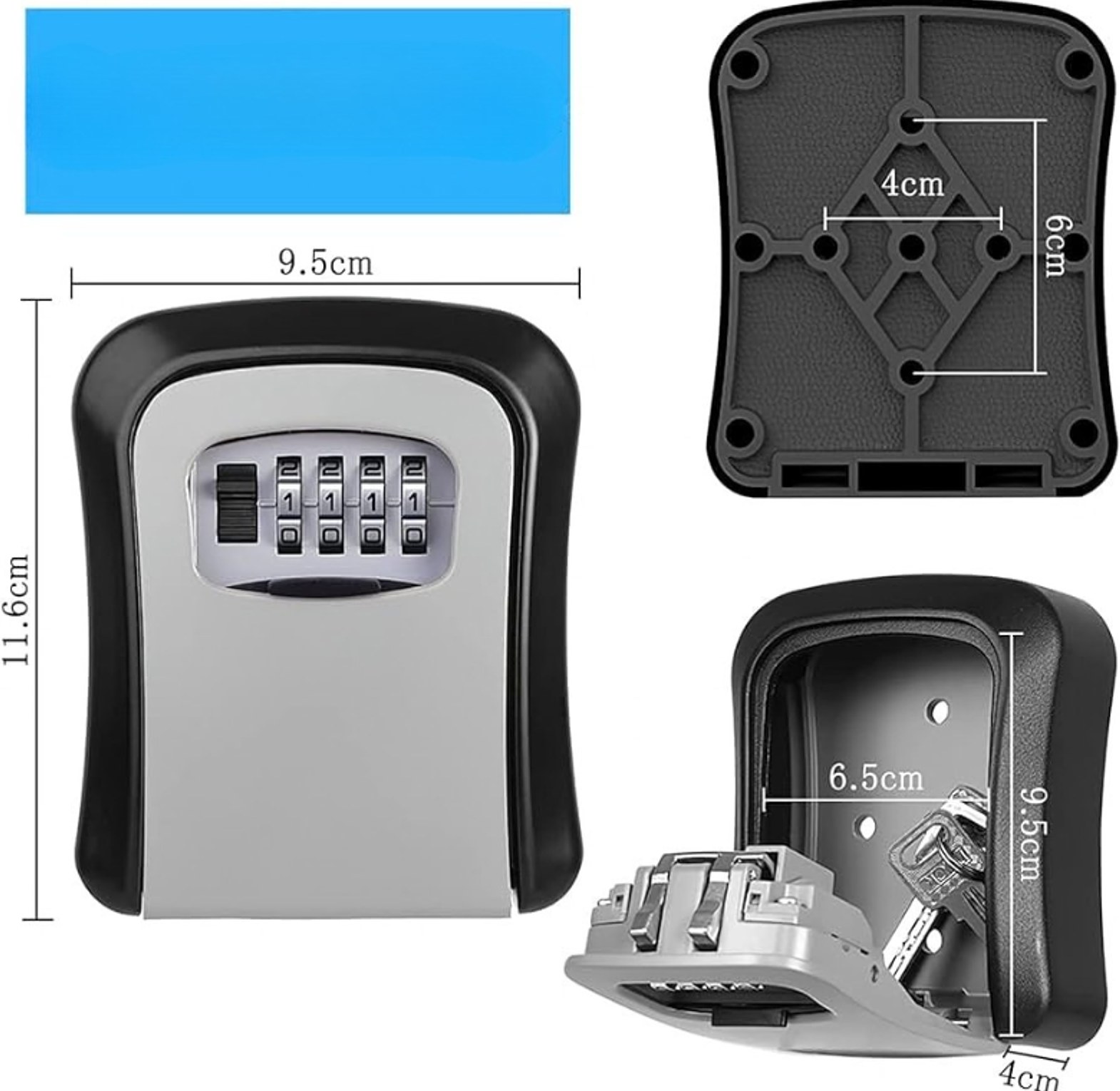 High-Security Metallic Wall-Mounted Key Safe Lock Box with 4-Digit Combination image