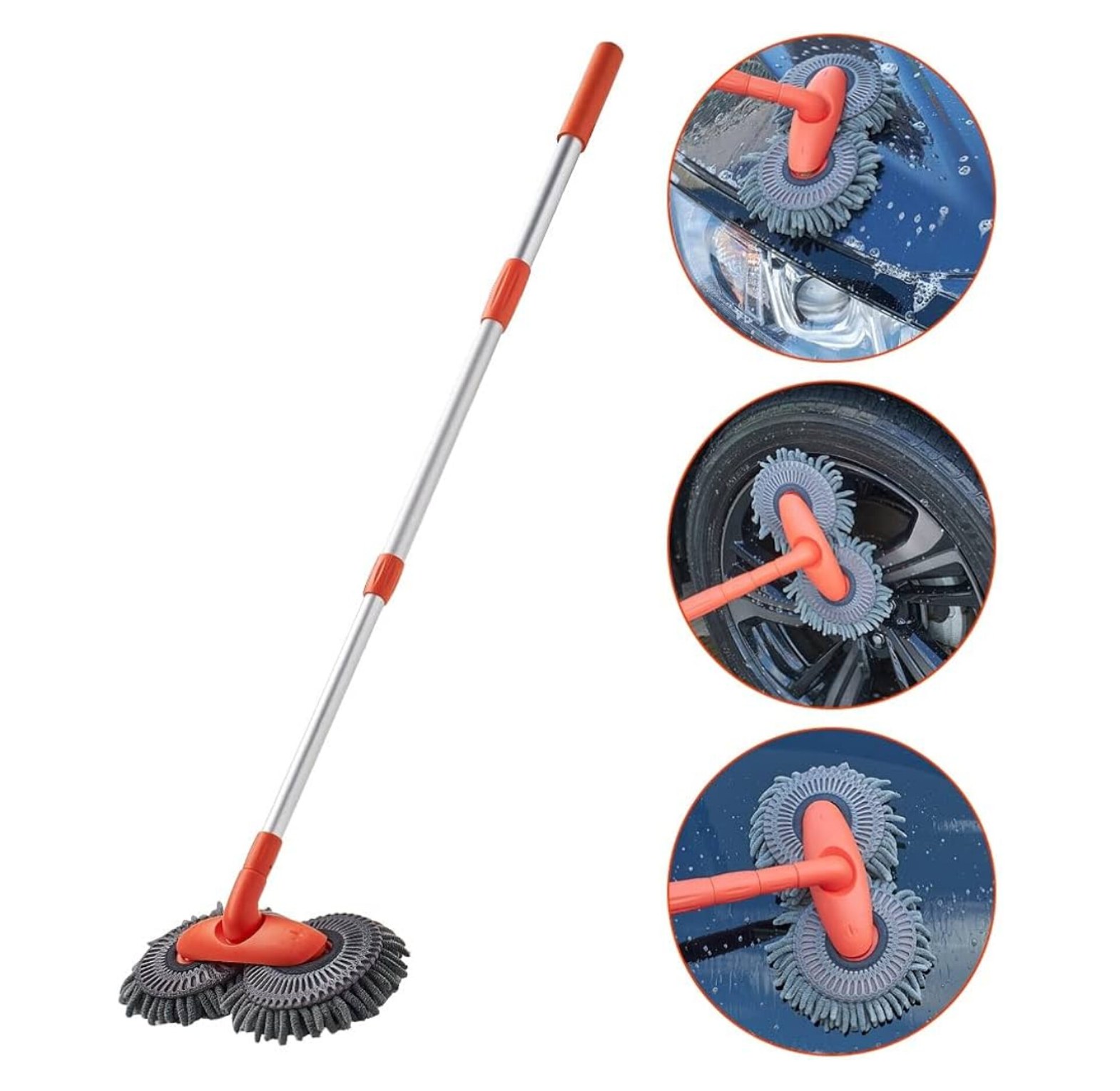 Dual Head Car Wash Mop Brush Extendable Scratch-Free Microfiber Car Cleaning Long Handle Brush for SUVs and Vehicles image