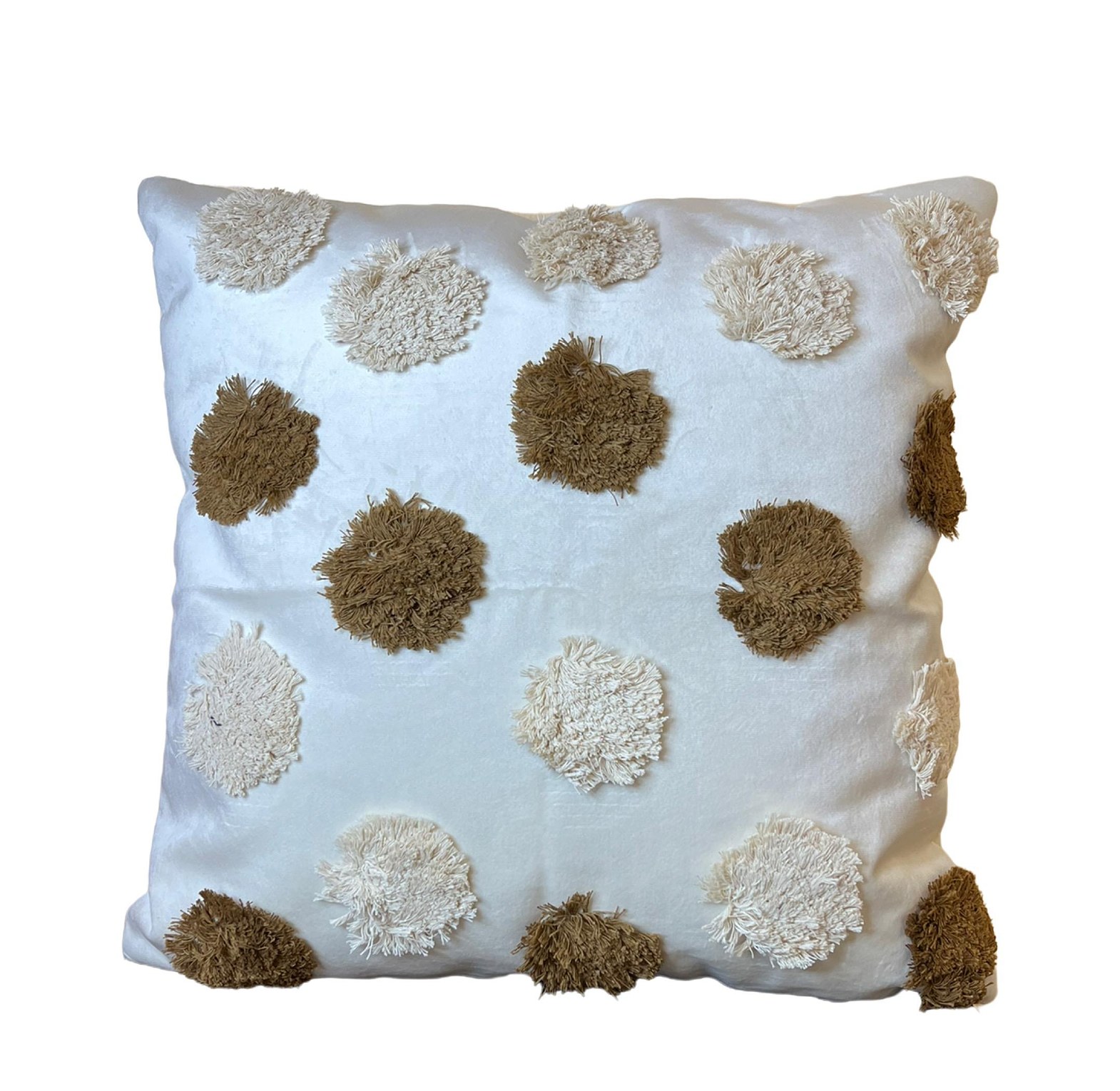 Off white velvet cushion cover with woven pattern  image