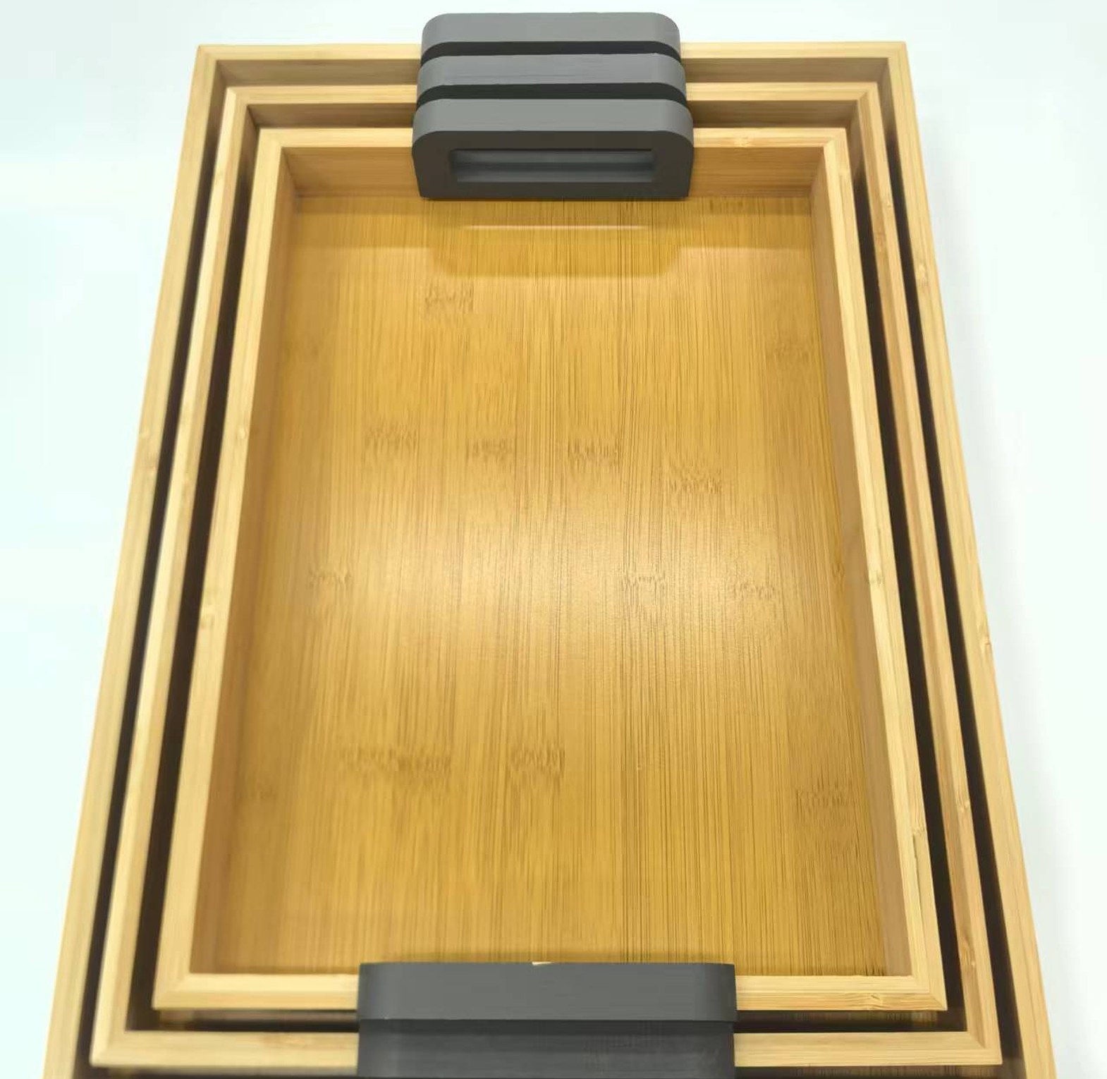 3-Piece Bamboo Nesting Serving Trays with Grey Handles image