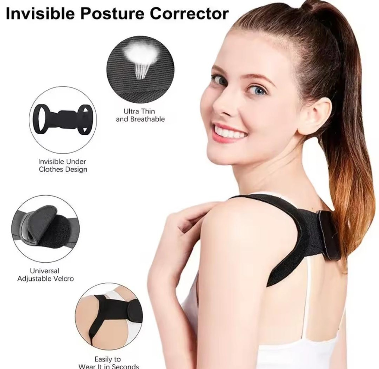 Invisible Posture Corrector Upper Back Support Brace for Pain Relief - Adjustable Breathable Design image