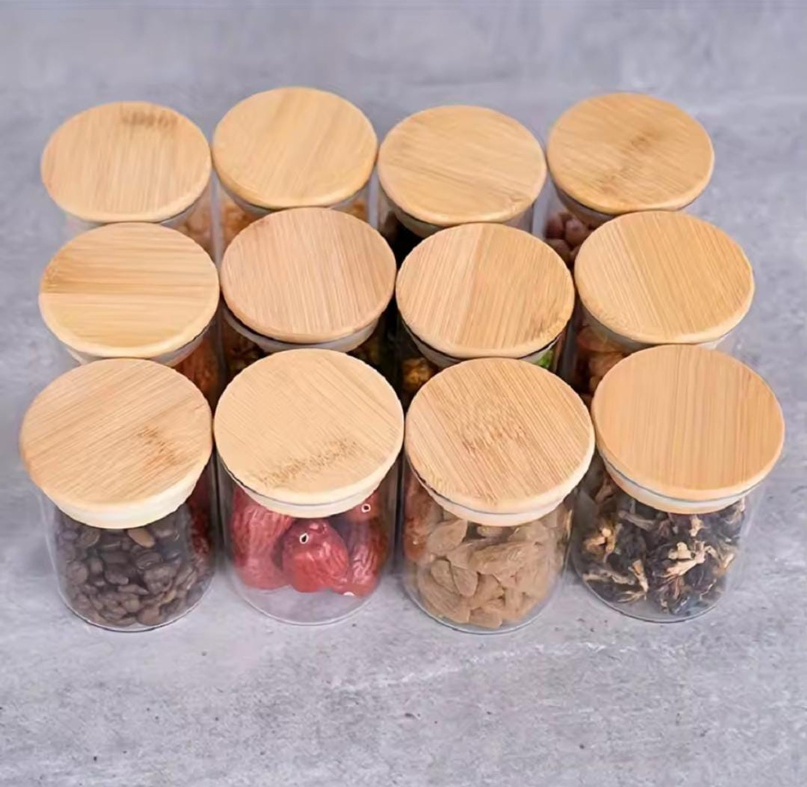 12Pcs Glass Storage Jars Set with Bamboo Lids & Labels - Premium Airtight Pantry Organizers image