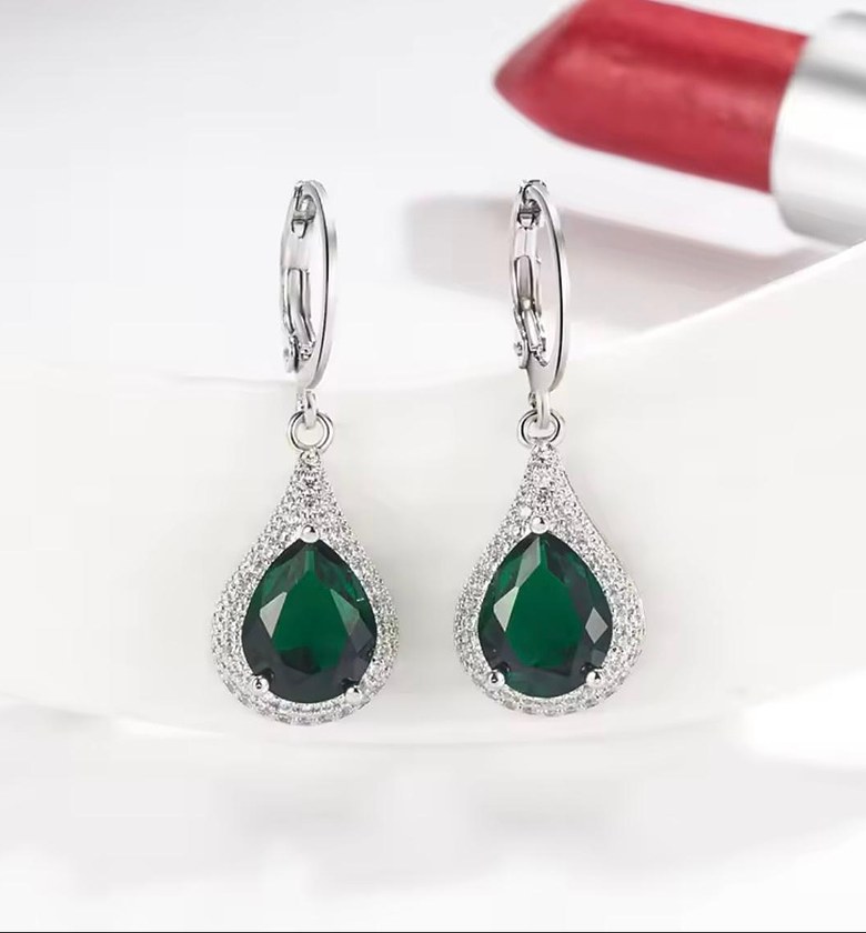Emerald Radiance Halo Drop Earrings image