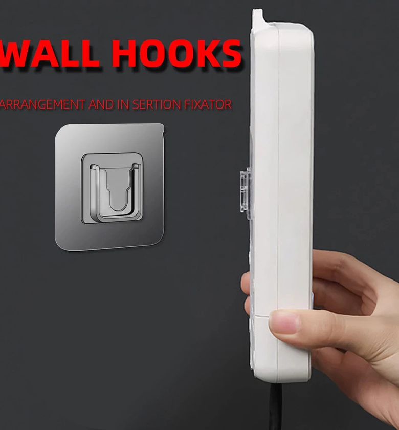 5 pair Heavy Duty Double-Sided Adhesive Wall Hooks for Router & Power Strip Holder - No-Drill Removable No-Trace Wall Mounts Double Sided Adhesive Wall Hooks image