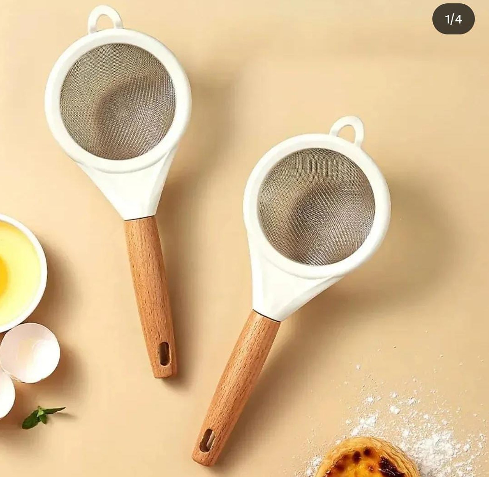 Wooden handle stainless steel fine mesh sieve/strainer image