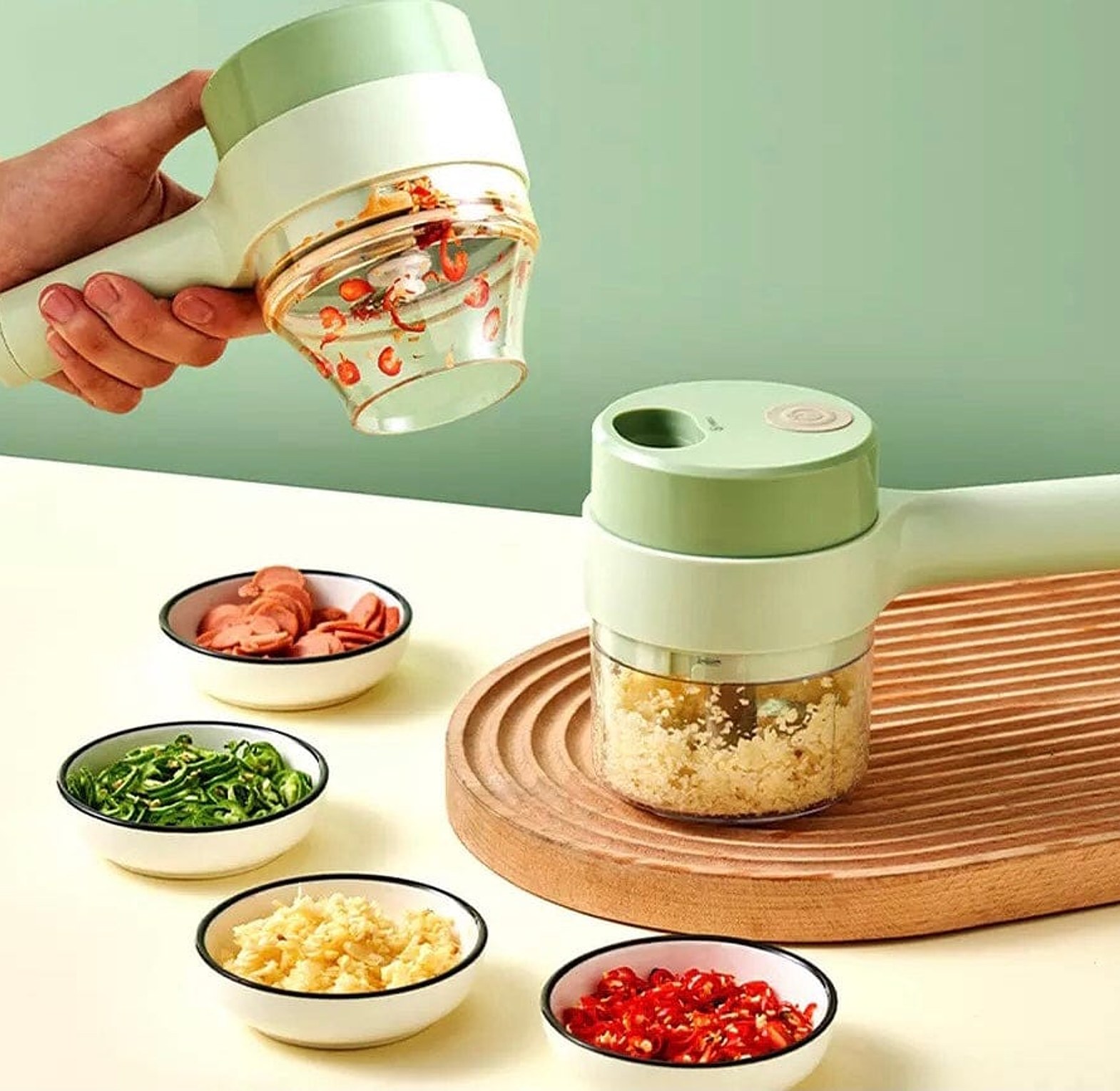4-in-1 Portable Electric Vegetable Chopper & Slicer – USB Rechargeable Kitchen Tool image