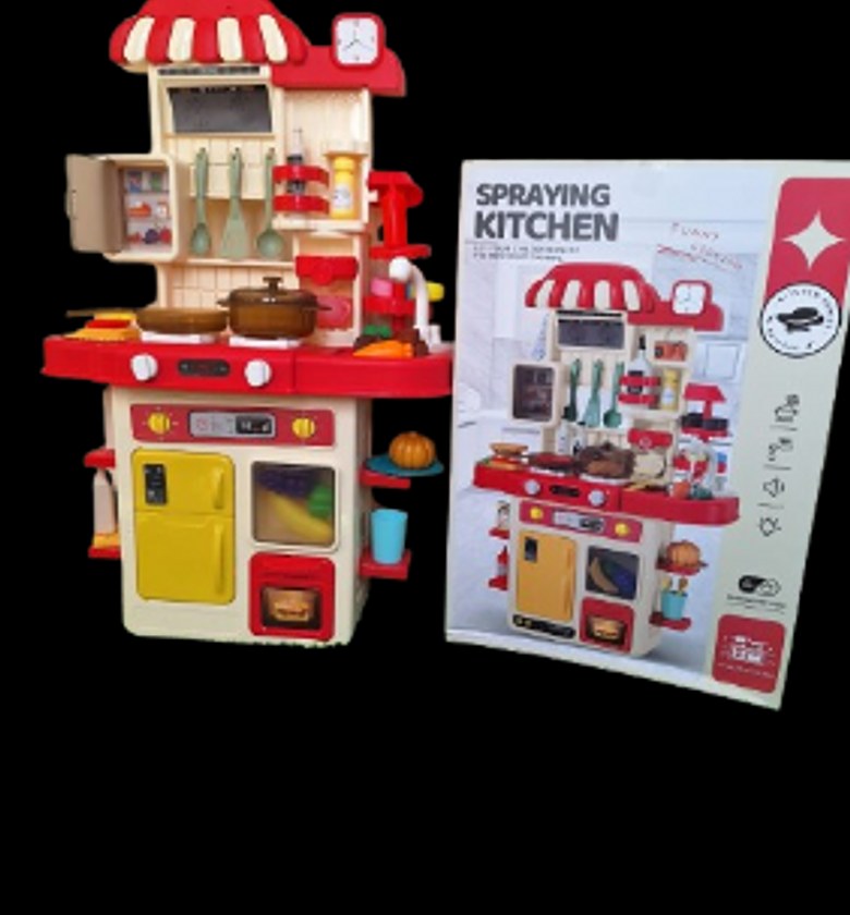 48pcs Kitchen Playset for Boys and Girls, kid play kitchen with Realistic Lights and Sounds, Spray sink ,Pretend Food Toys Kitchen for Toddler image
