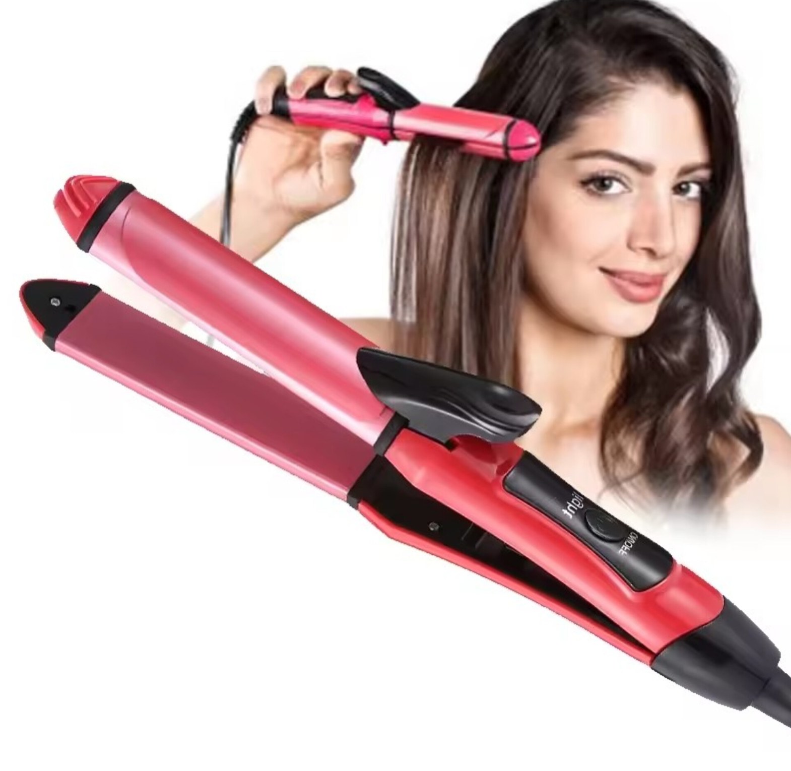2 in 1 Professional Ceramic Hair Straightener and Curler Iron for Instant Styling, Salon Quality Hair Styler image
