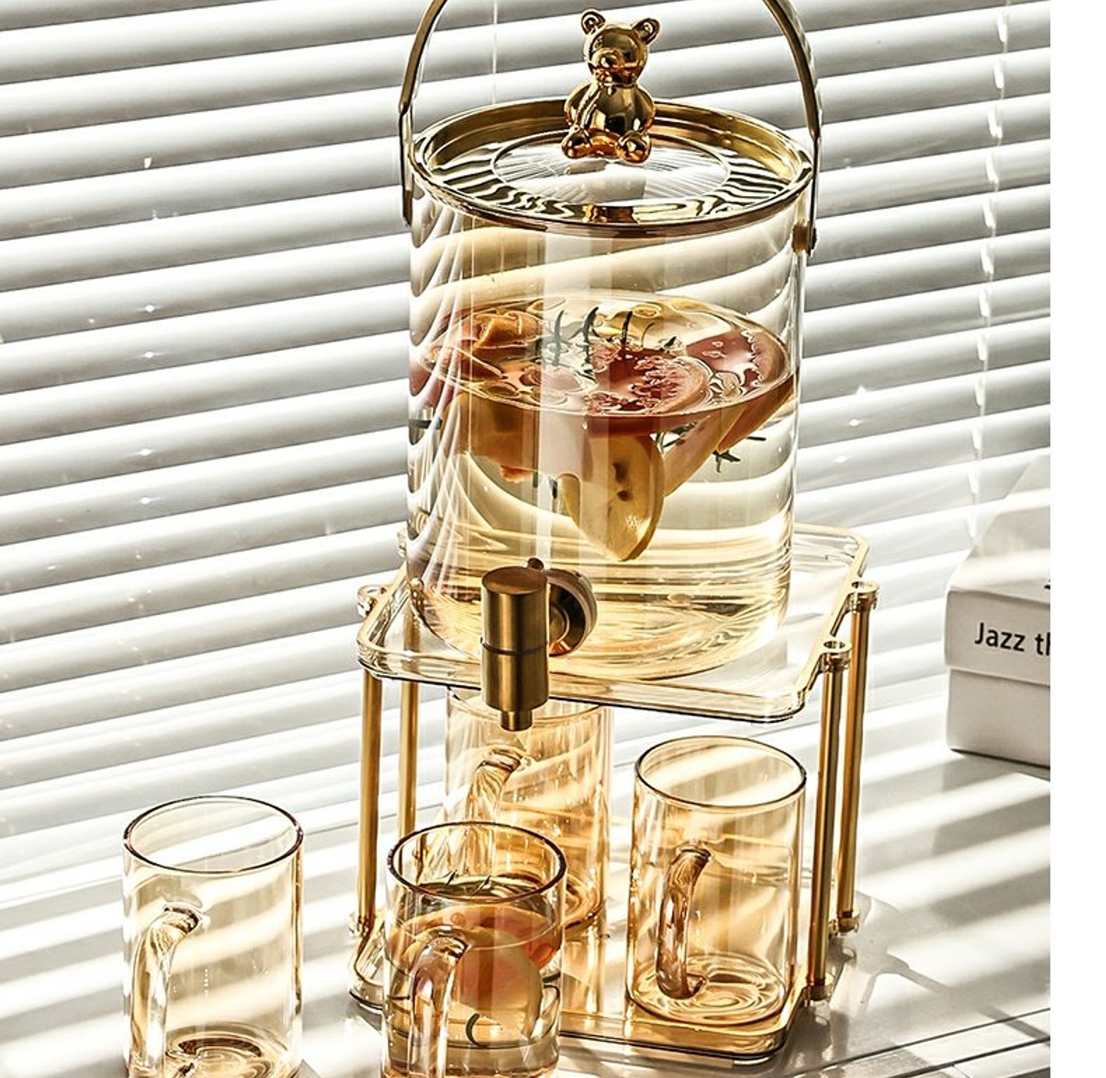  3.6L Luxury Glass Beverage Dispenser Set with Faucet & 4 Mugs image