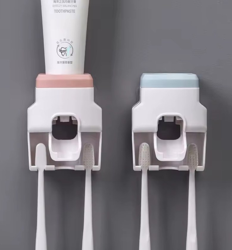 Automatic Toothpaste Dispenser and Toothbrush Holder Set - Wall Mounted No-Drill Bathroom Organizer image