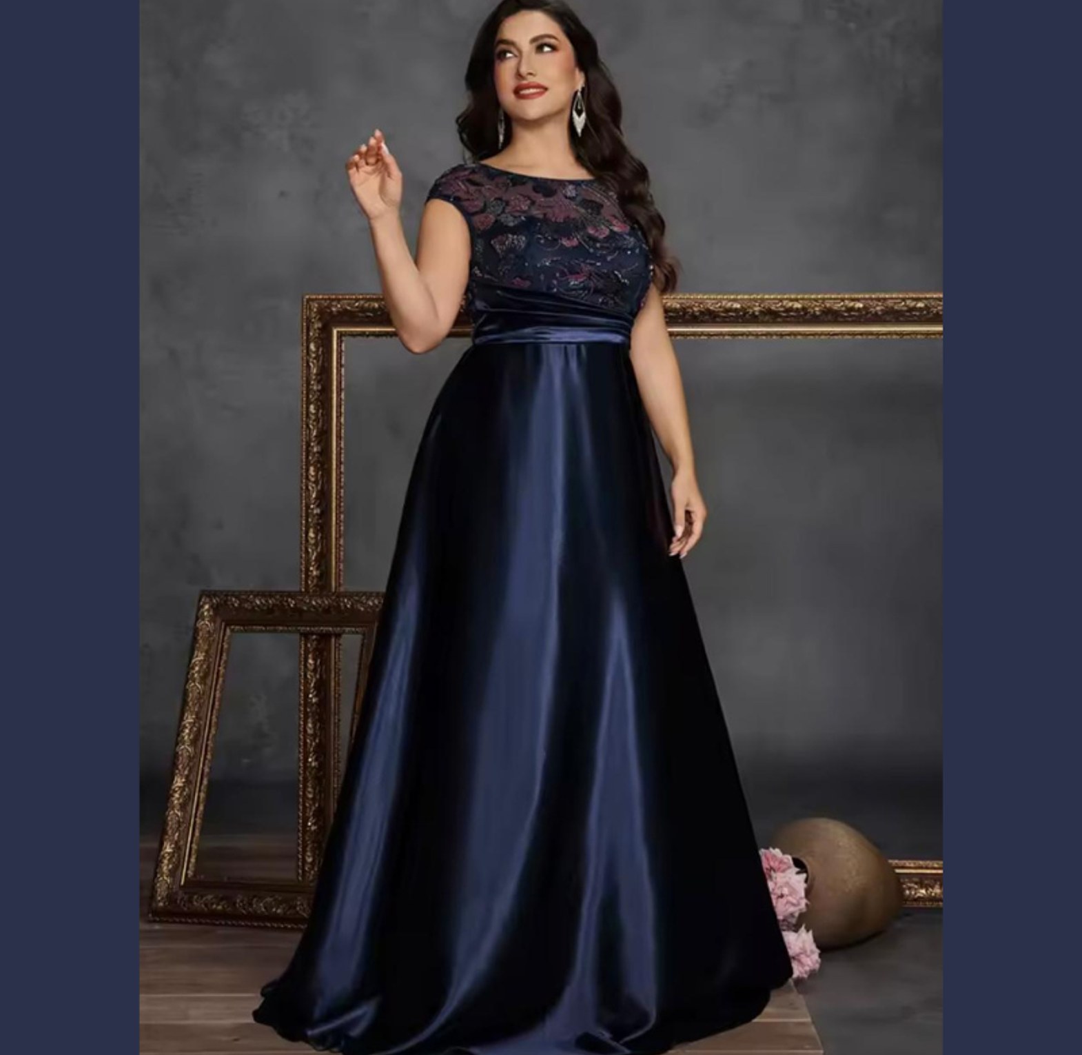 Midnight Bloom Embroidered Satin Gown image