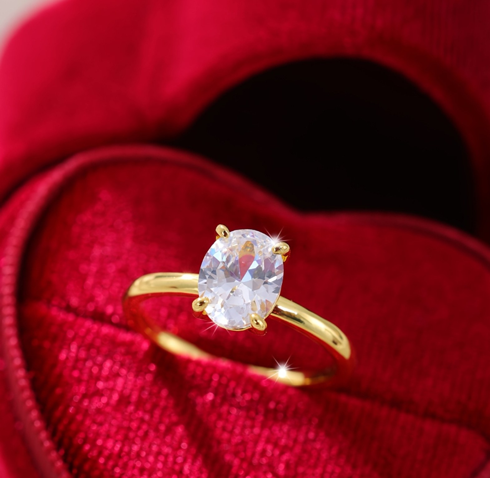 Oval gold plated stainless steel cubic zirconia engagement ring  image