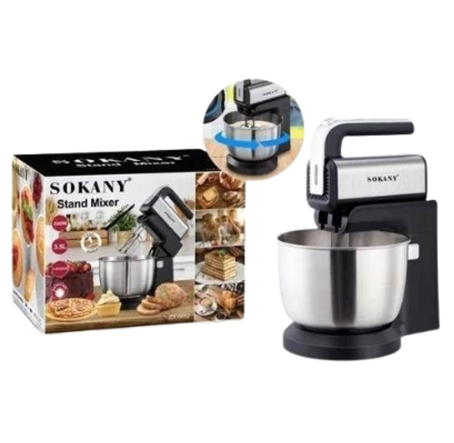 Stand Mixer.  Sokany Quality Kitchen Stand Mixer With Stainless Steel 3.5L Bowl Egg Whisk, Dough Hook, Flat Beater image