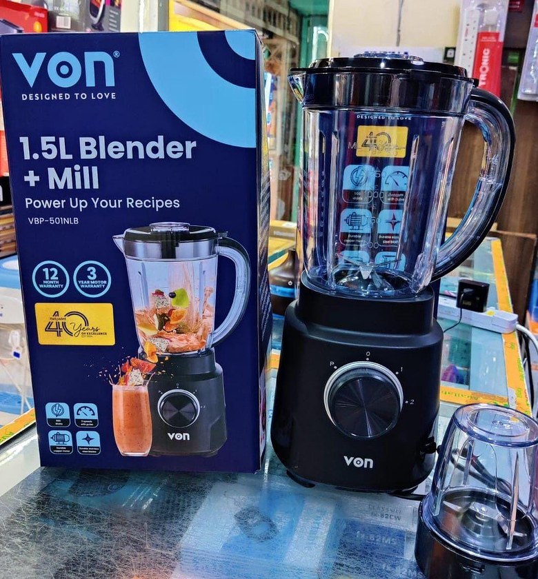 BLENDER. VON Blender 500W 1.5L Blender Full copper Motor 2 Plastic Jar Speed & Pulse Function 1yr Warranty image