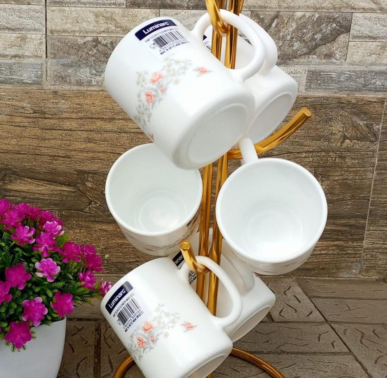Teacups. Luminarc 6 pc plain white mugs image