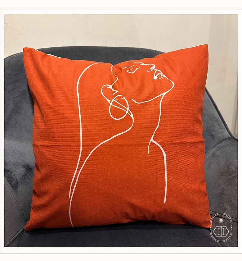 Burnt orange abstract face soft velvet cushion cover. image