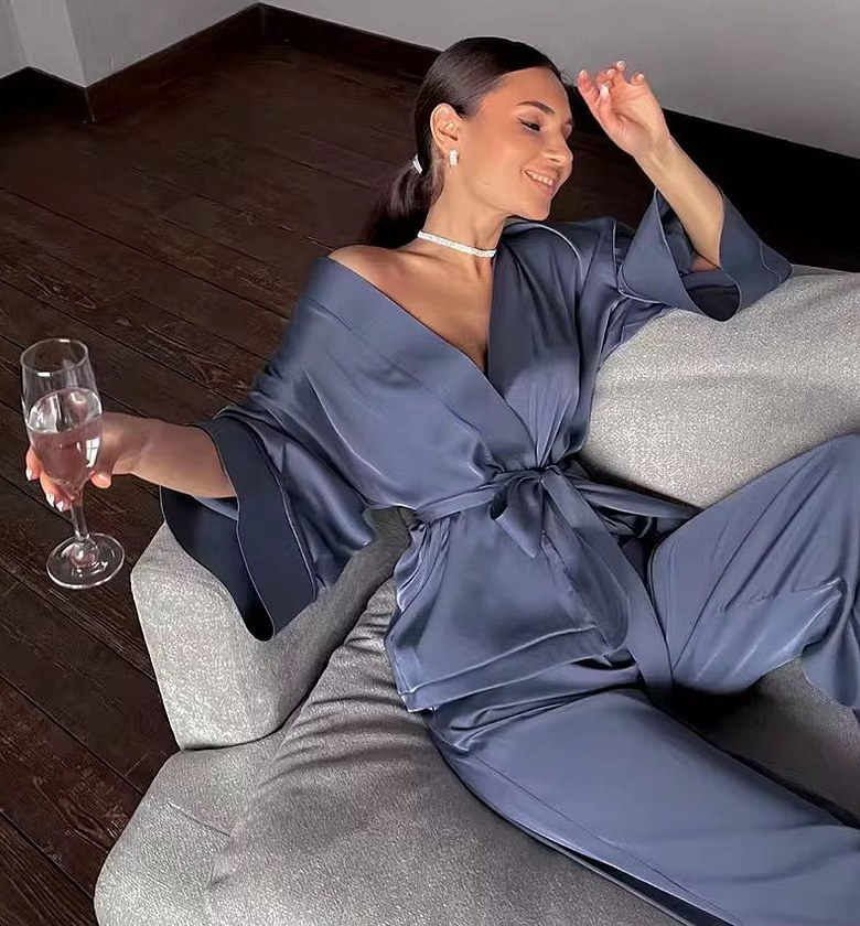 Y5120-Loungewear Silk-Satin Trouser Set image