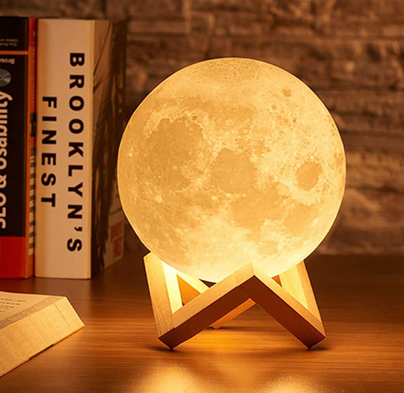 3D Moon Night Light Lamp with Wooden Stand - Adjustable Warm & White LED Bedroom Aesthetic Table Light for Home Decor, Nairobi Kenya image
