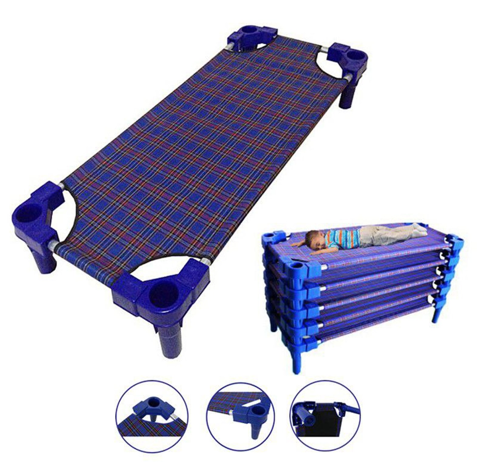 Kids Stackable Bed 138x58x26cm Space Saving Children Bed Durable Plastic Frame Lightweight Portable Toddler Sleeping Cot for Home Daycare School Nap Bed Safe Comfortable Design image