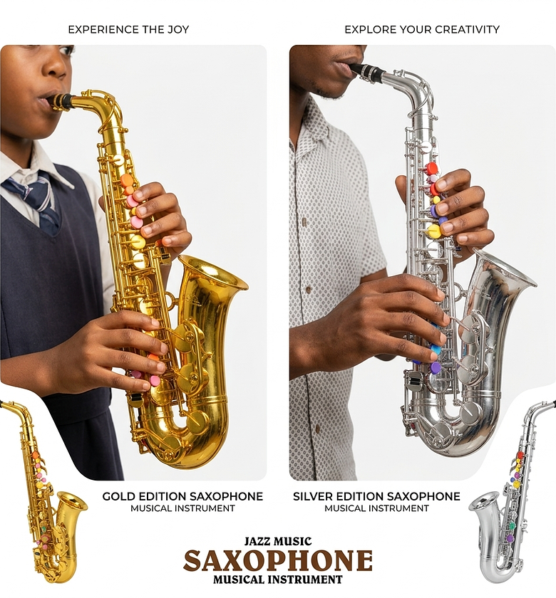 Kids Toy Saxophone Musical Instrument with Colored Keys for Toddlers and Early Learning Music Toys image