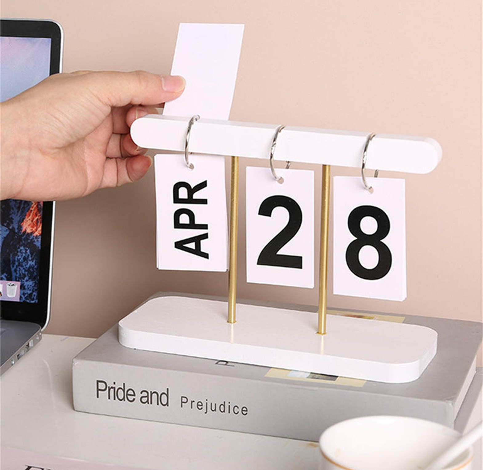Modern Wooden Perpetual Calendar Flip Month Date Display  image
